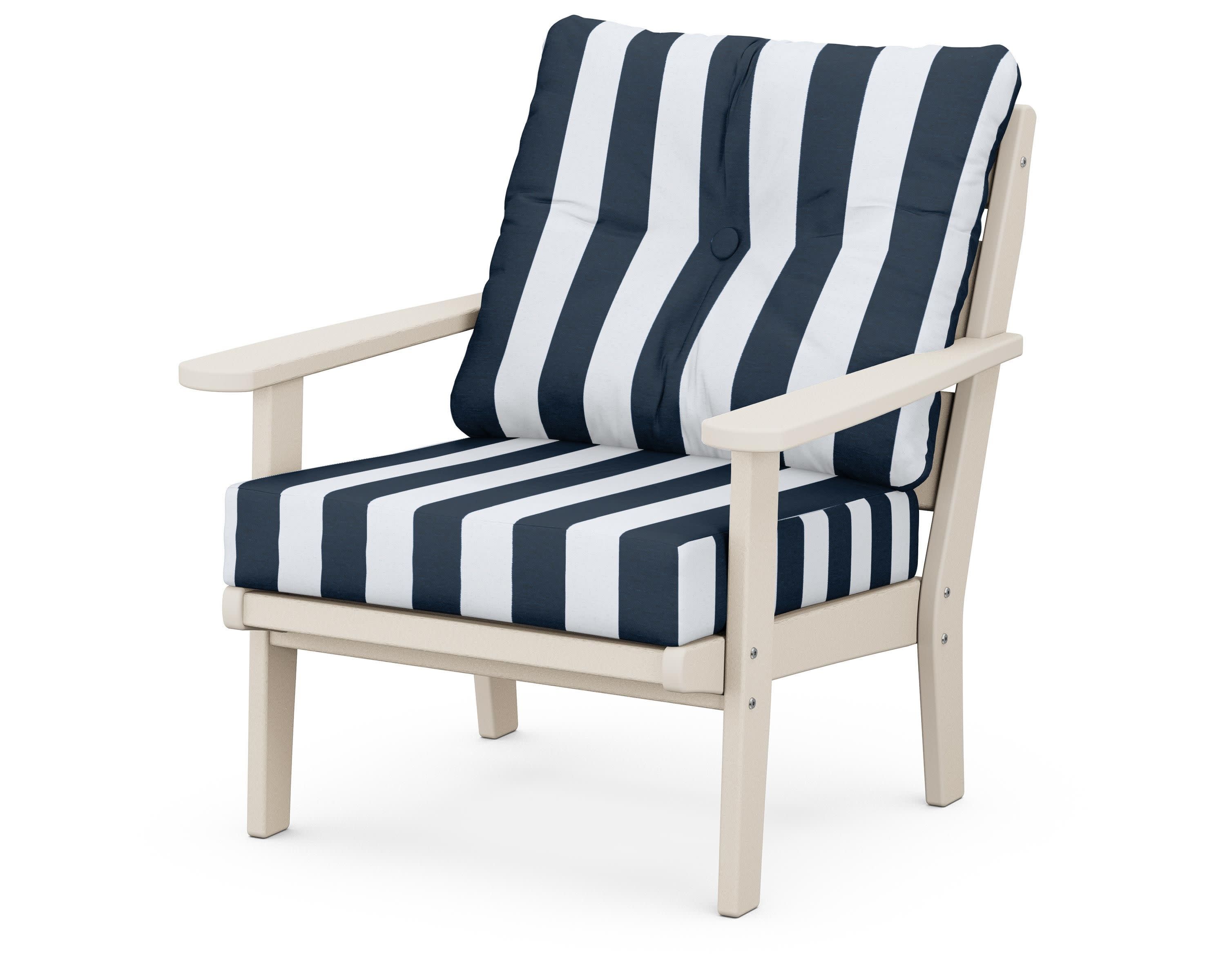Lakeside Deep Seating Chair in Sand / Cabana Stripe Marine Indigo