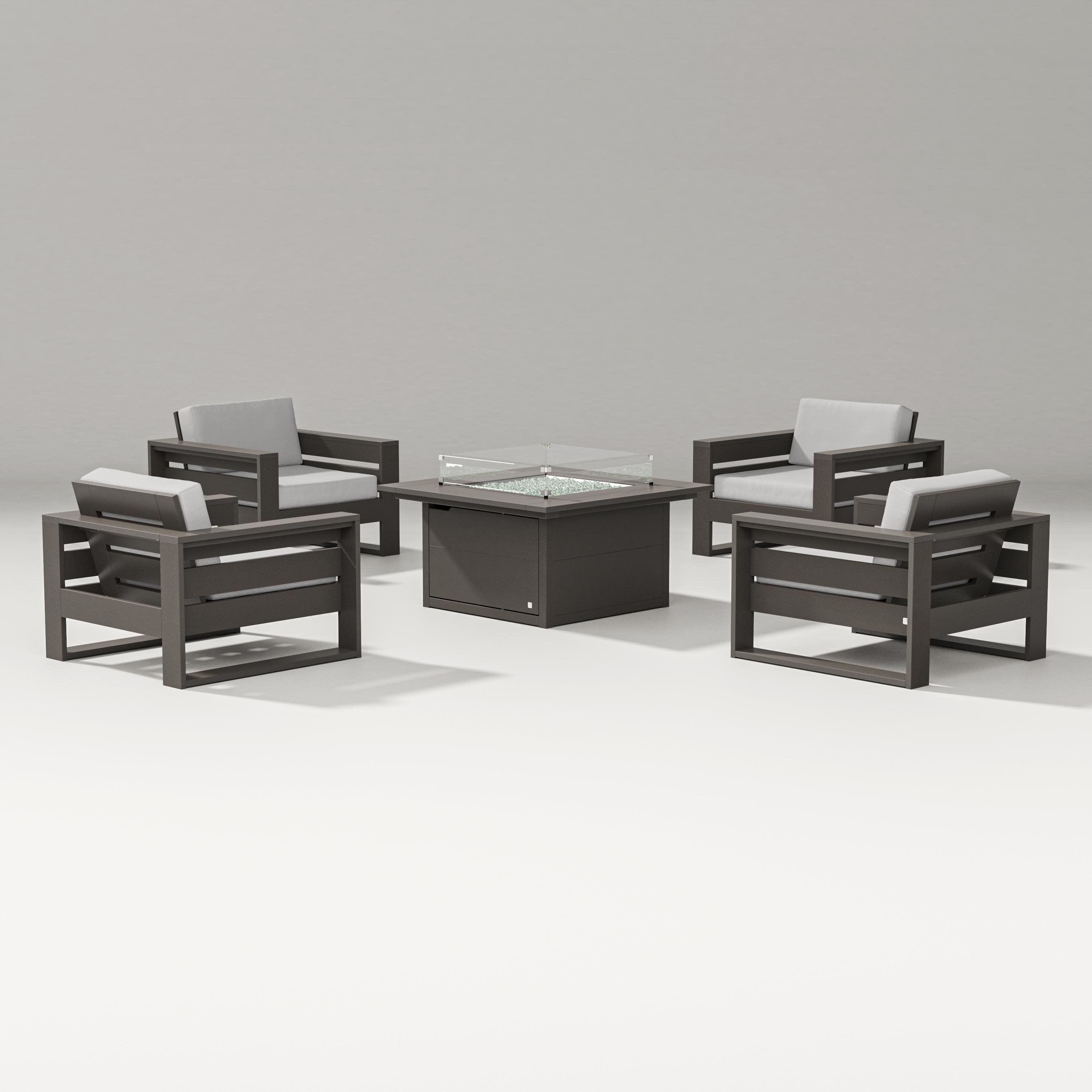 Latitude 5-Piece Lounge Fire Table Set in Vintage Coffee / Diamond in the Rough