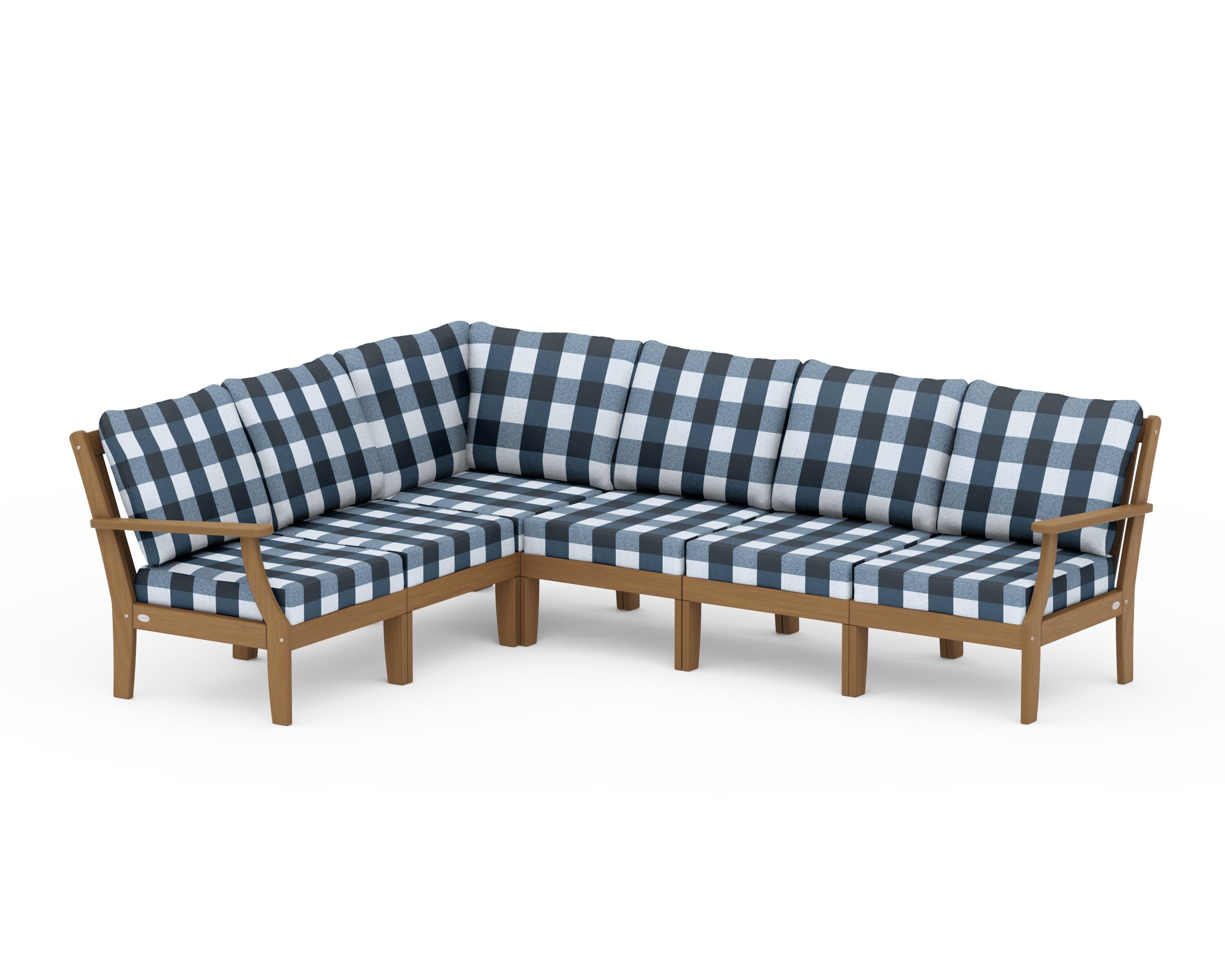 Braxton Modular 6-Piece Deep Seating Set in Natural / Buffalo Plaid Marine Indigo