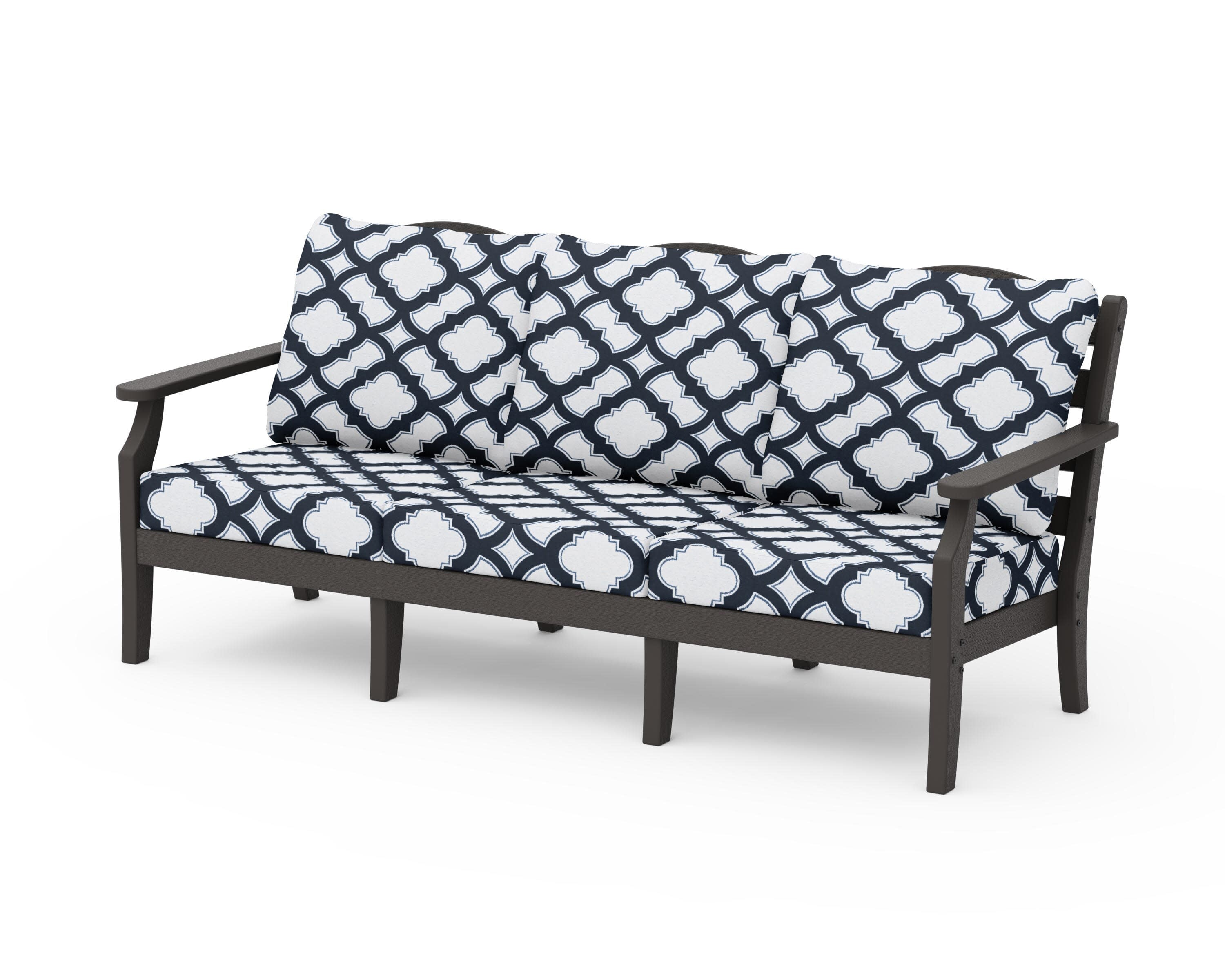 Savannah Deep Seating Sofa in Vintage Coffee / Trellis Marine Indigo