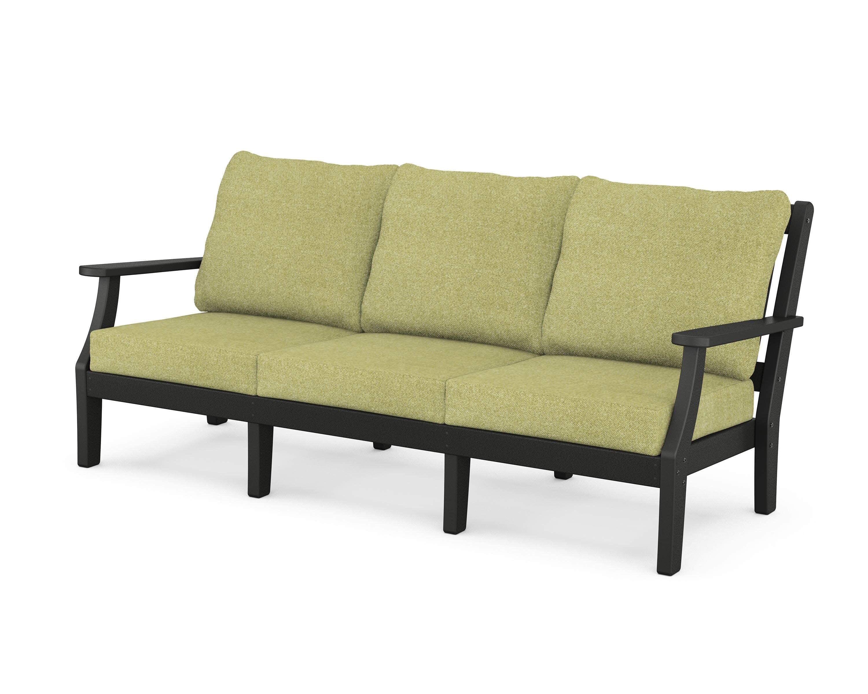 Chinoiserie Deep Seating Sofa in Black / Chartreuse Boucle
