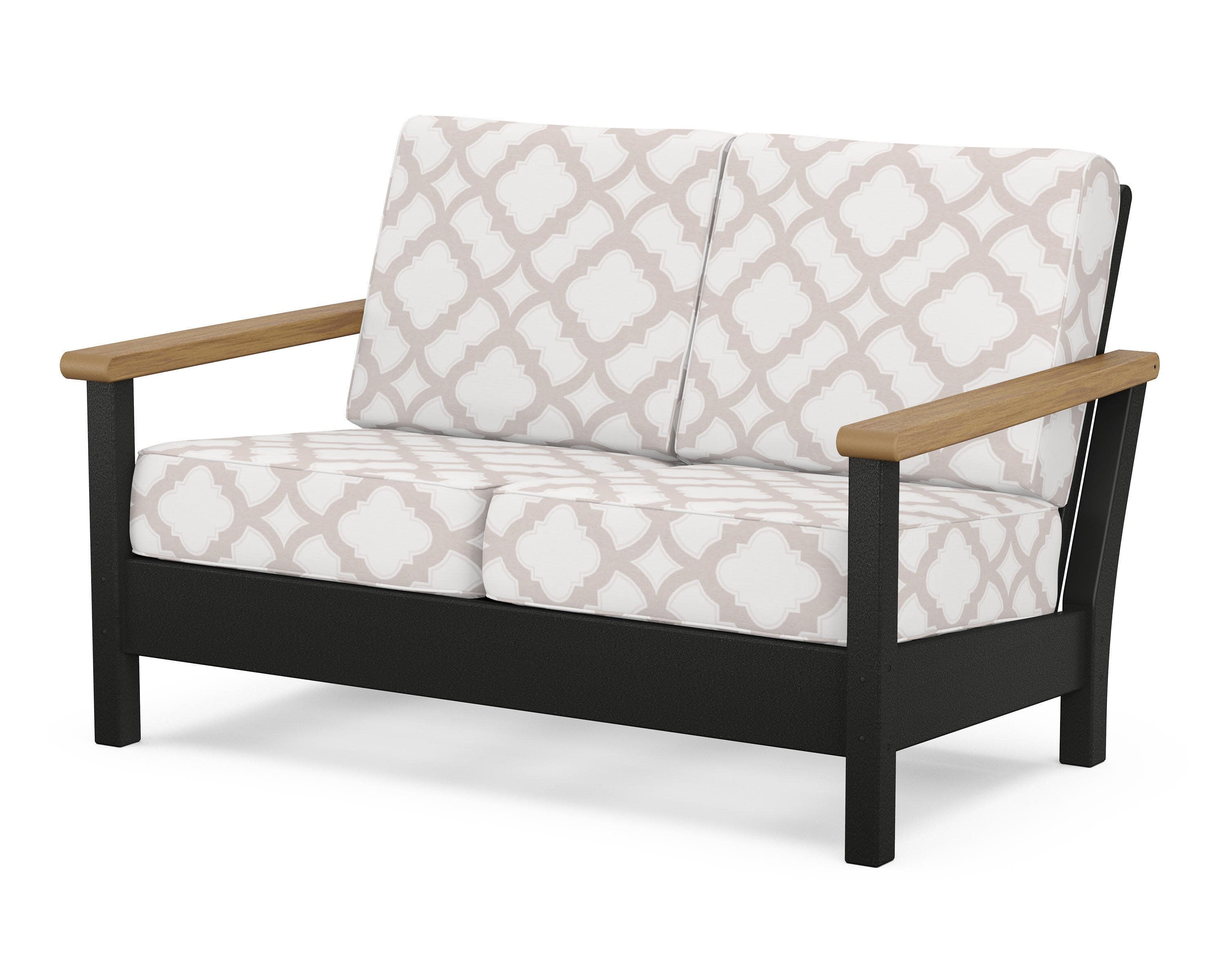 Harbour Deep Seating Loveseat in Black / Natural / Trellis Dune Burlap