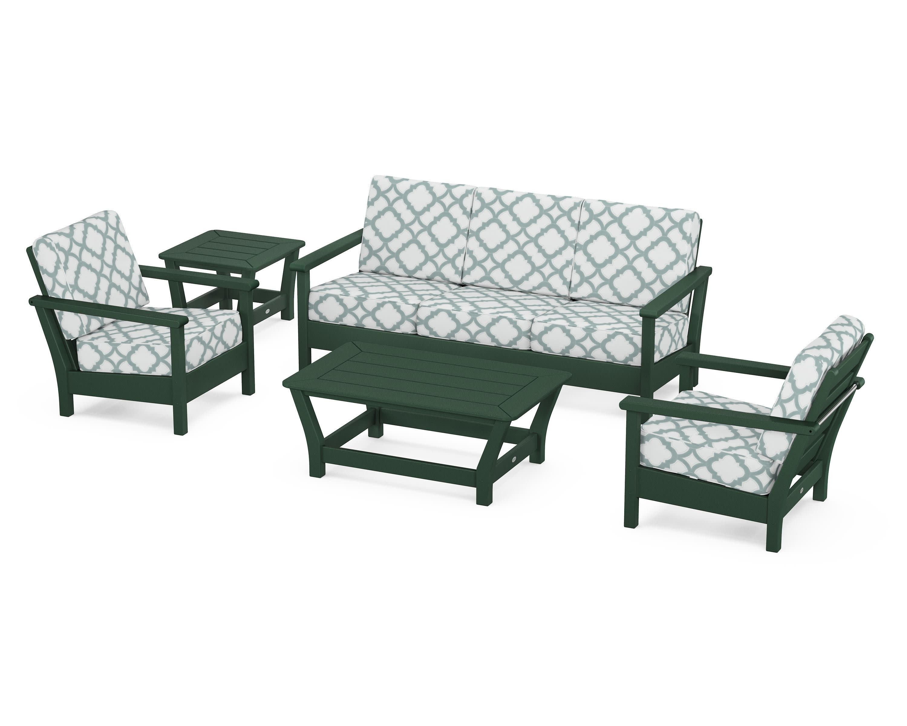 Harbour 5-Piece Deep Seating Set in Green / Trellis Glacier Spa