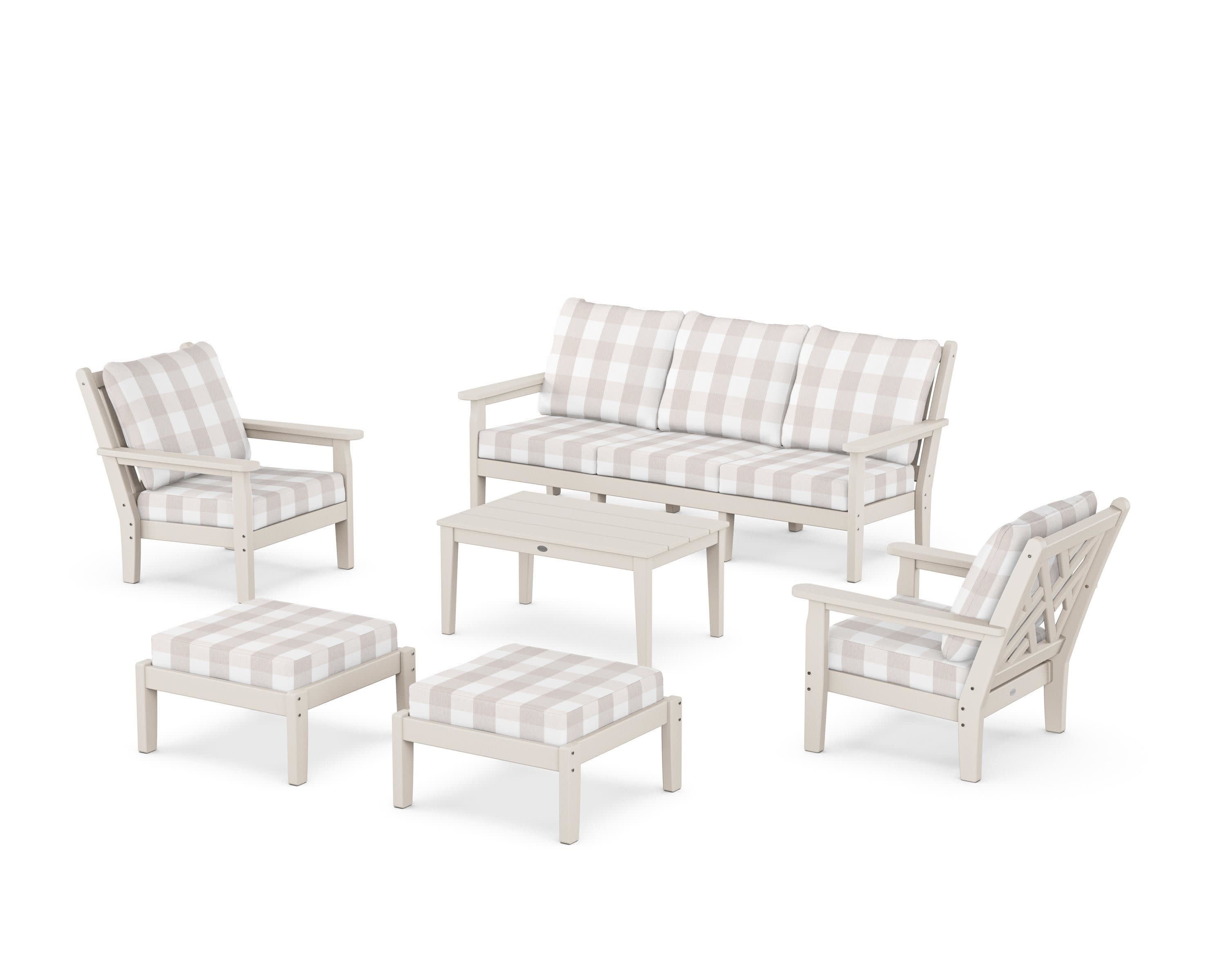 Chippendale 6-Piece Lounge Sofa Set in Sand / Buffalo Plaid Dune Burlap