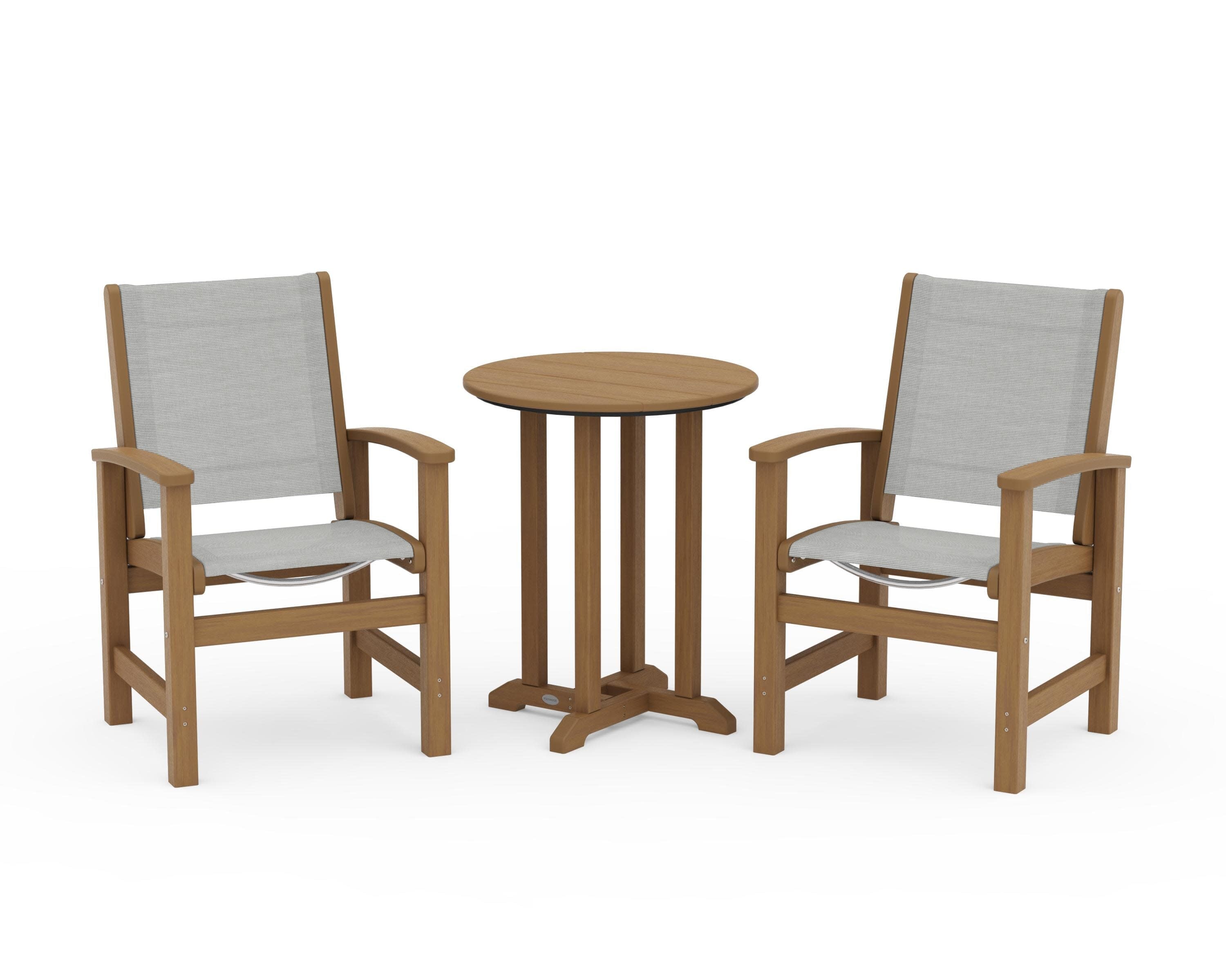 Coastal 3-Piece Round Bistro Dining Set in Natural / Metallic Sling