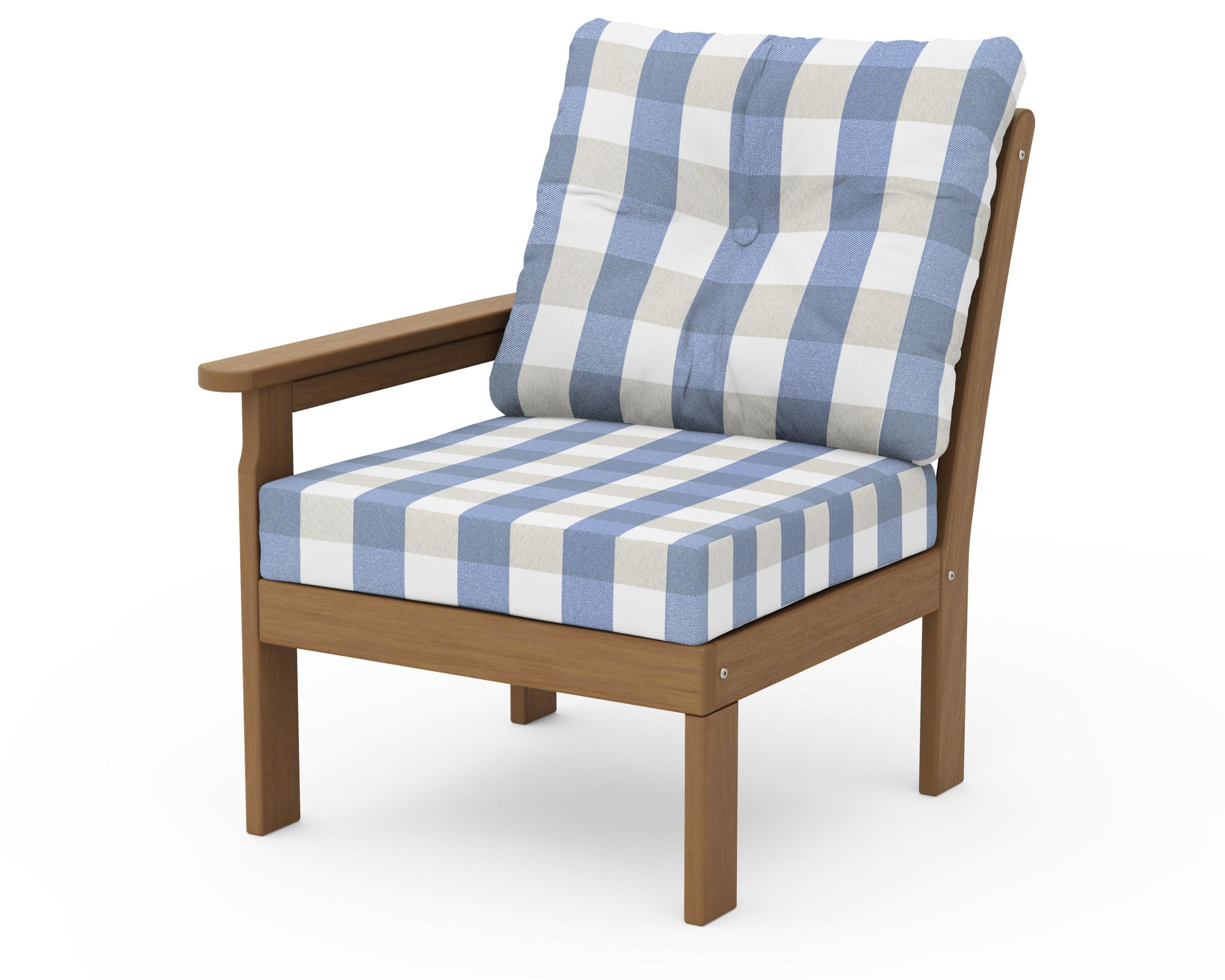 Vineyard Modular Left Arm Chair in Natural / Buffalo Plaid Sky Blue