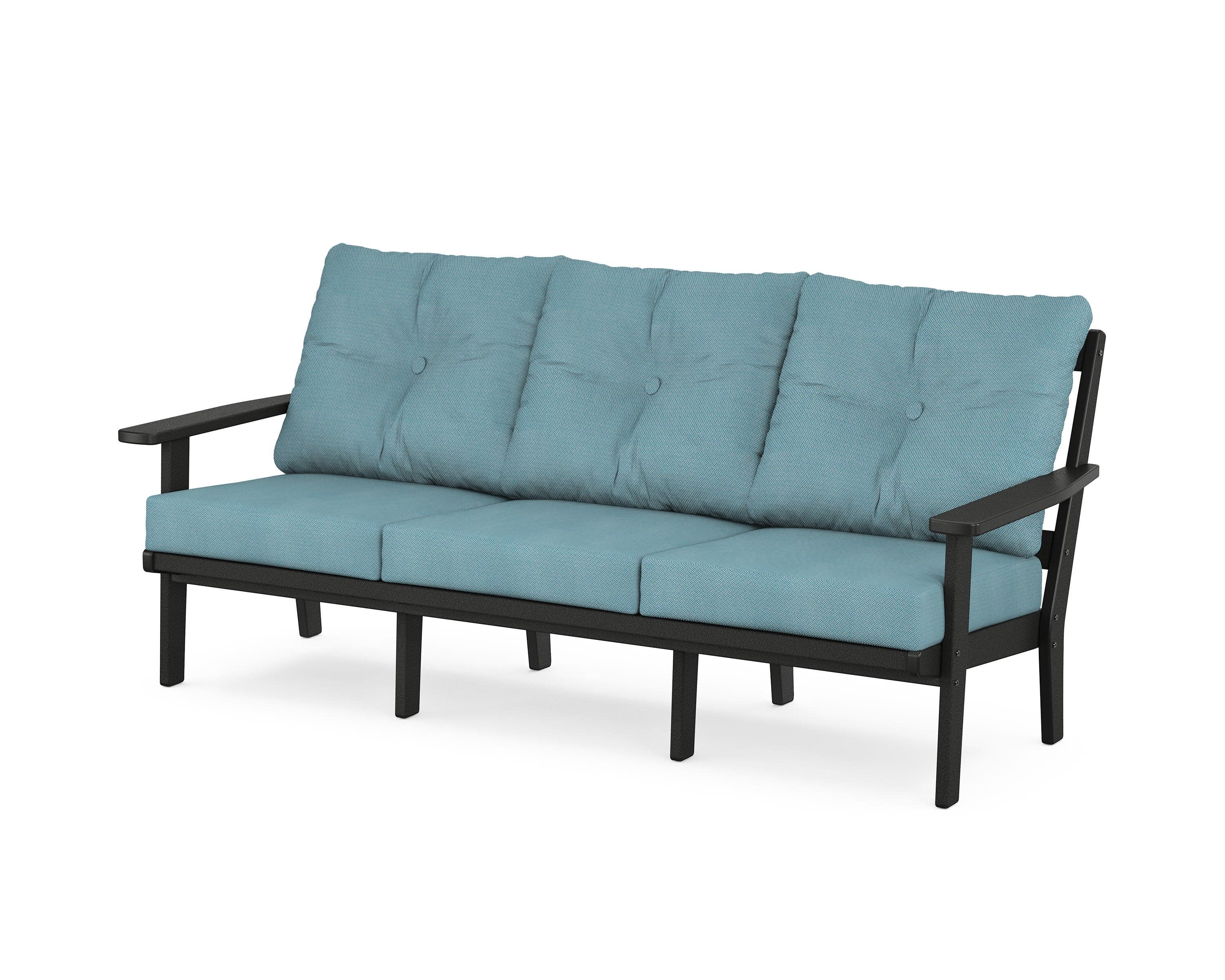 Oxford Deep Seating Sofa in Black / Lattice Sky Blue