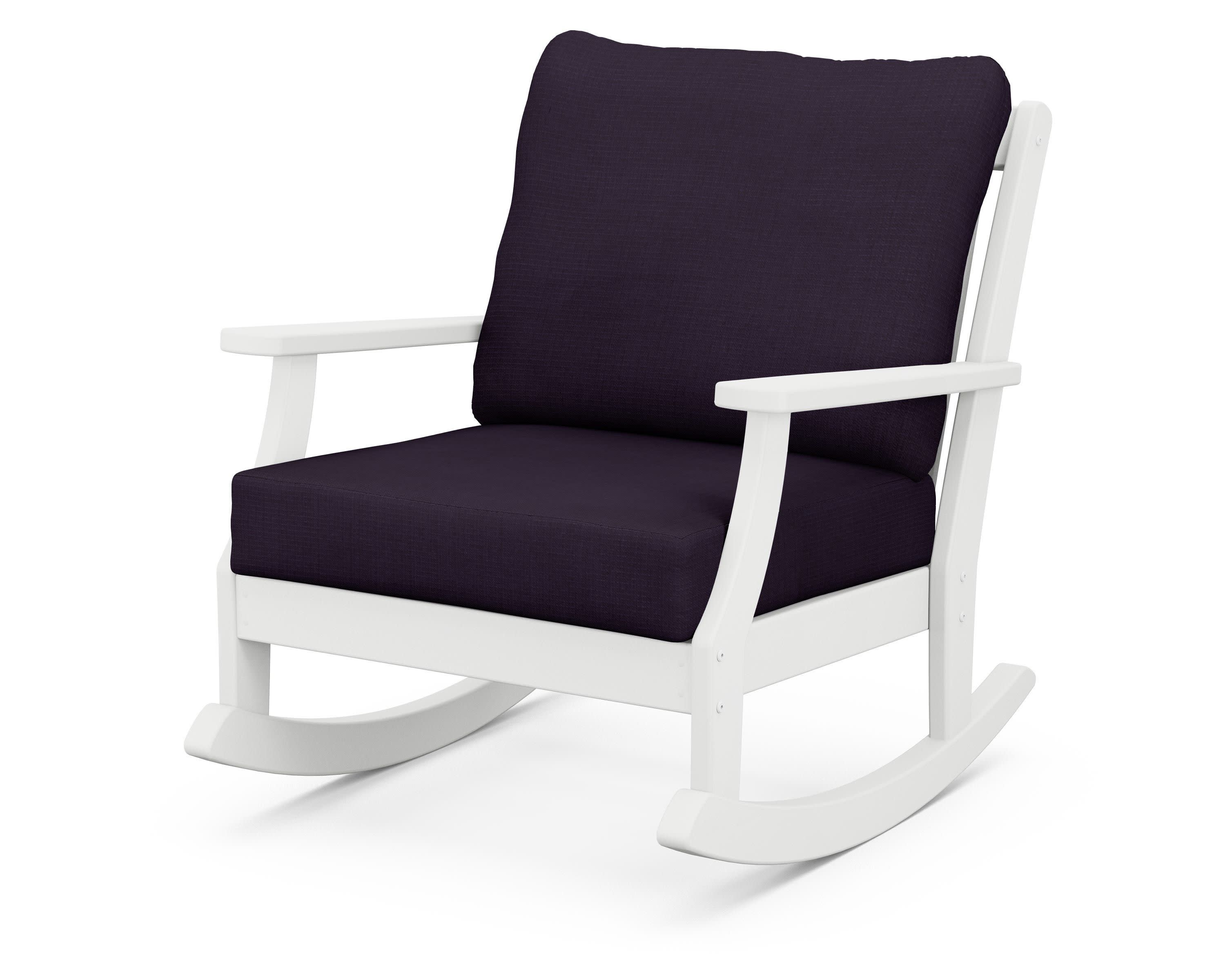 Braxton Deep Seating Rocking Chair in White / Navy Linen