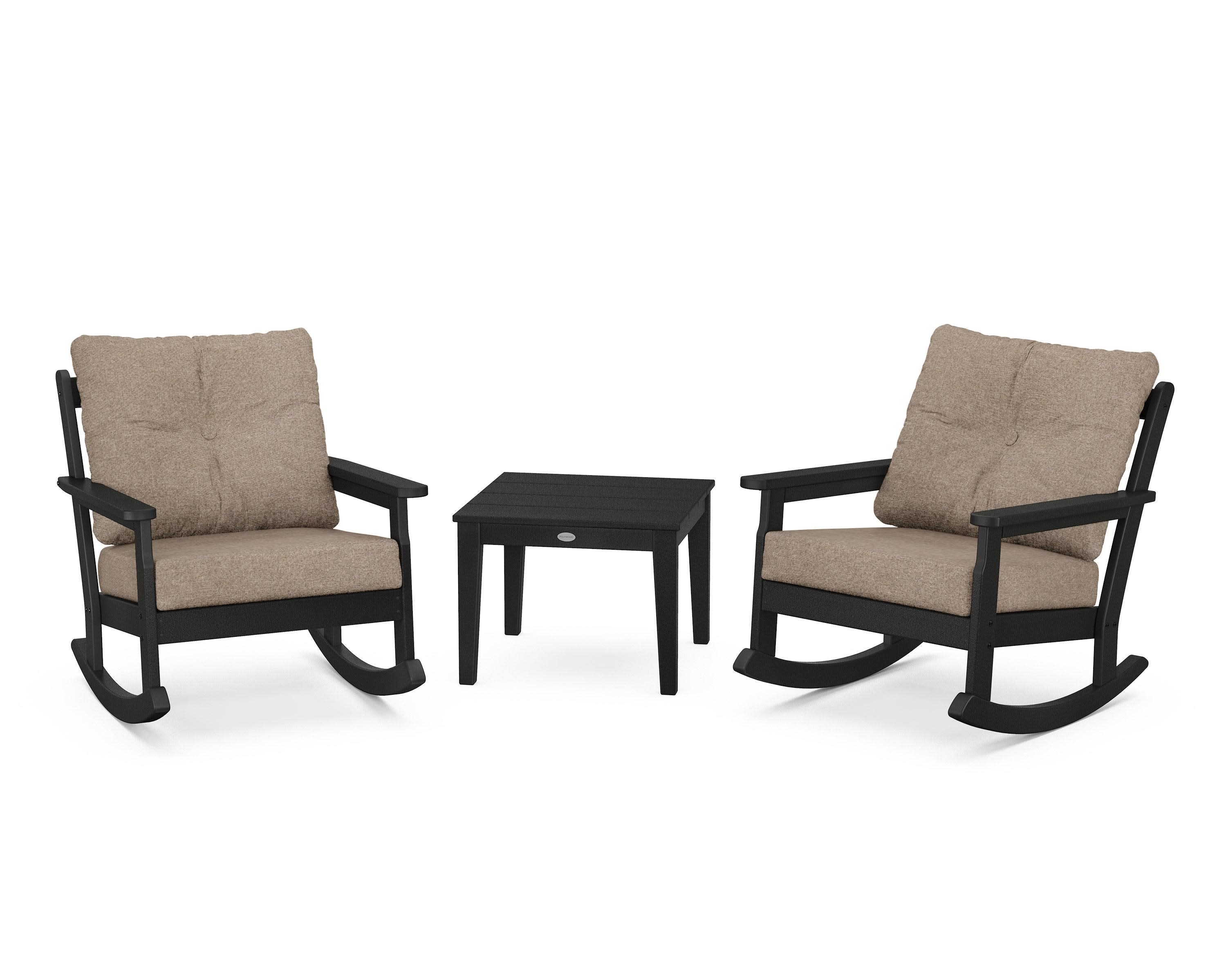 Vineyard 3-Piece Deep Seating Rocker Set in Black / Spiced Burlap