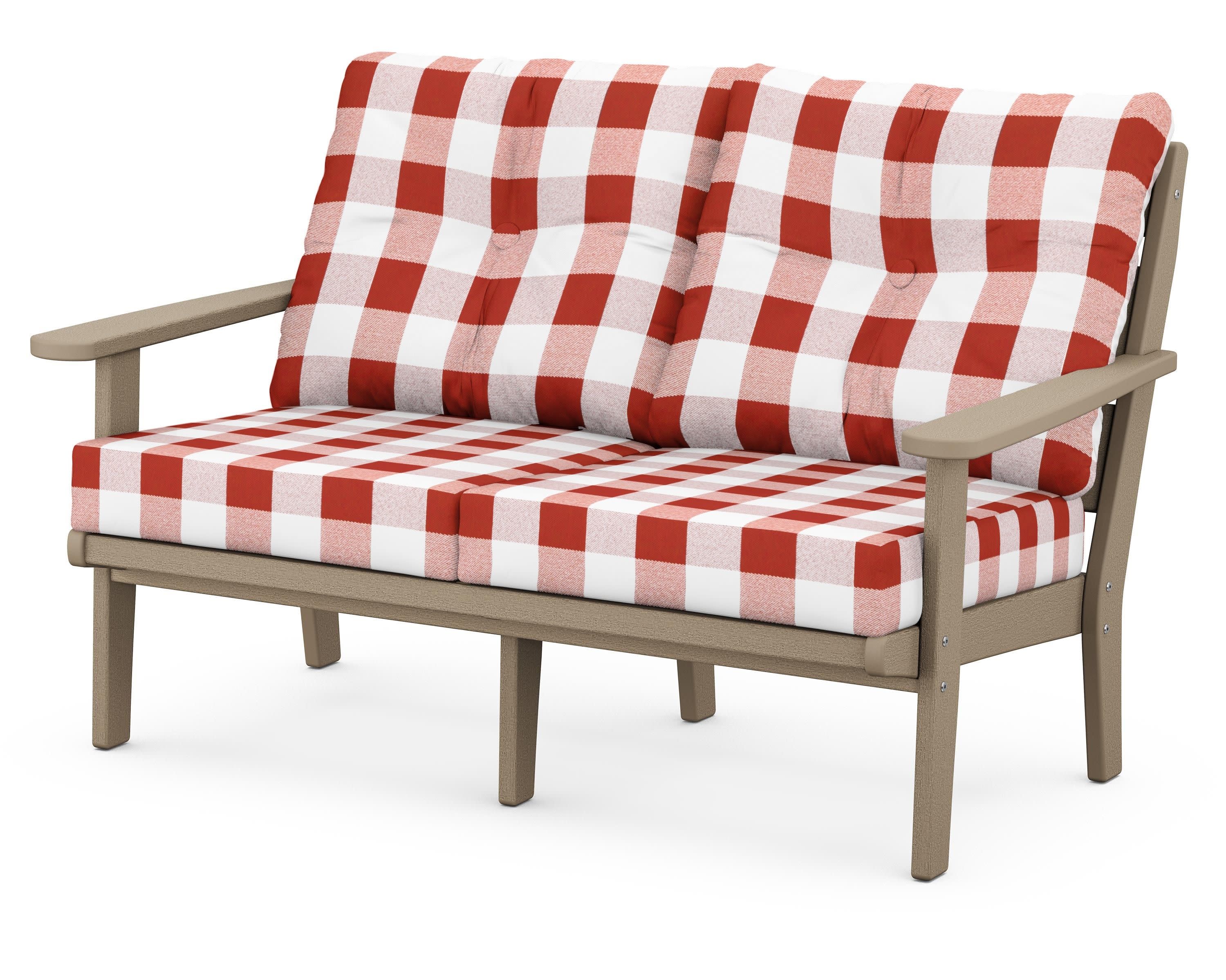 Lakeside Deep Seating Loveseat in Vintage Sahara / Buffalo Plaid Crimson