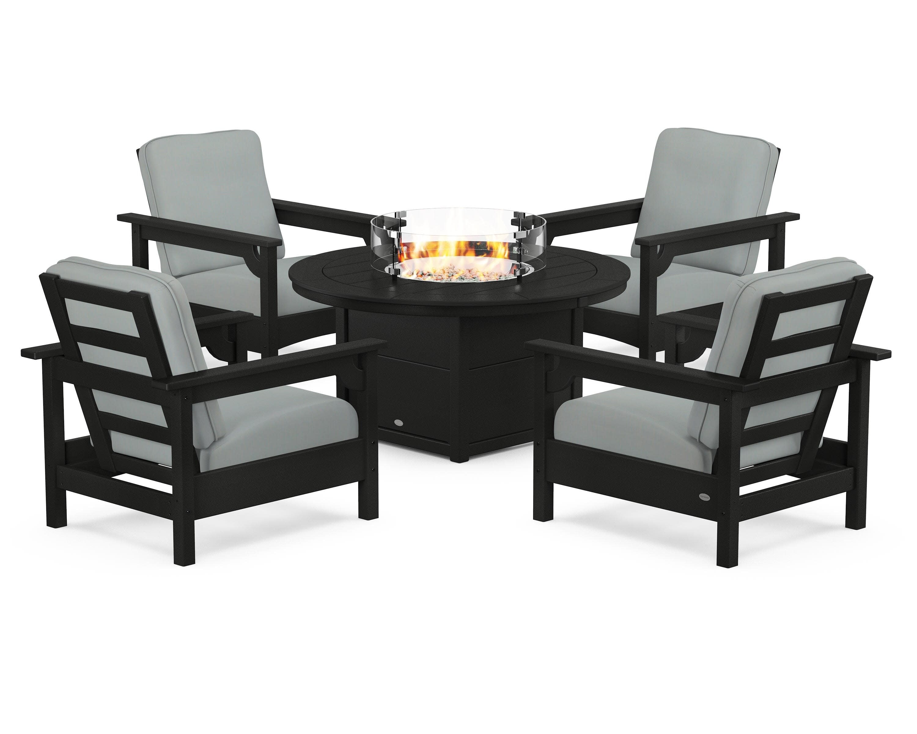 Club 5-Piece Conversation Set with Fire Pit Table in Black / Spa