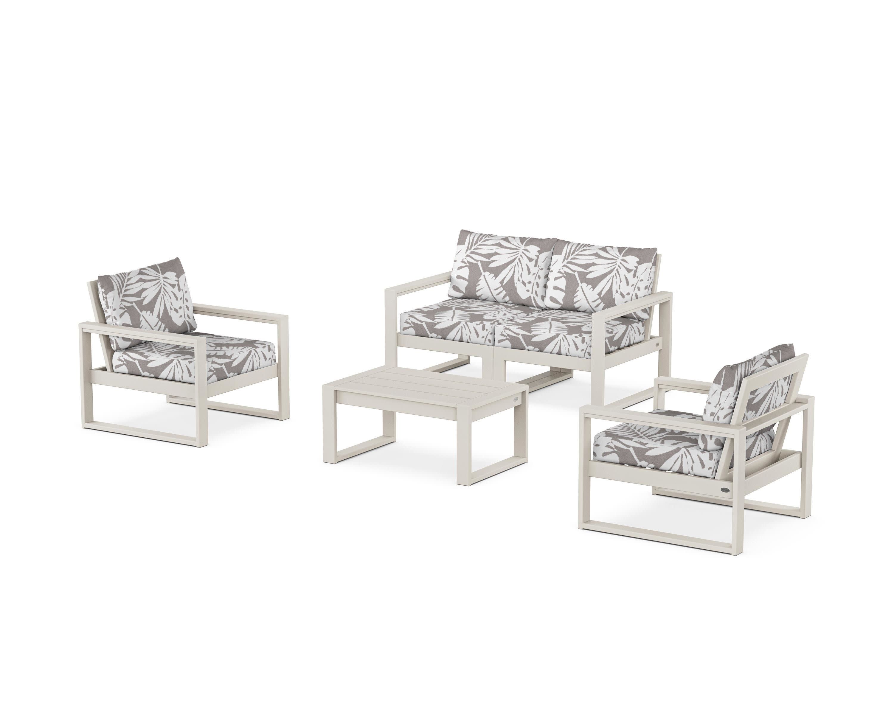 EDGE Sectional 4-Piece Deep Seating Set with Loveseat in Sand / Leaf Grey Mist