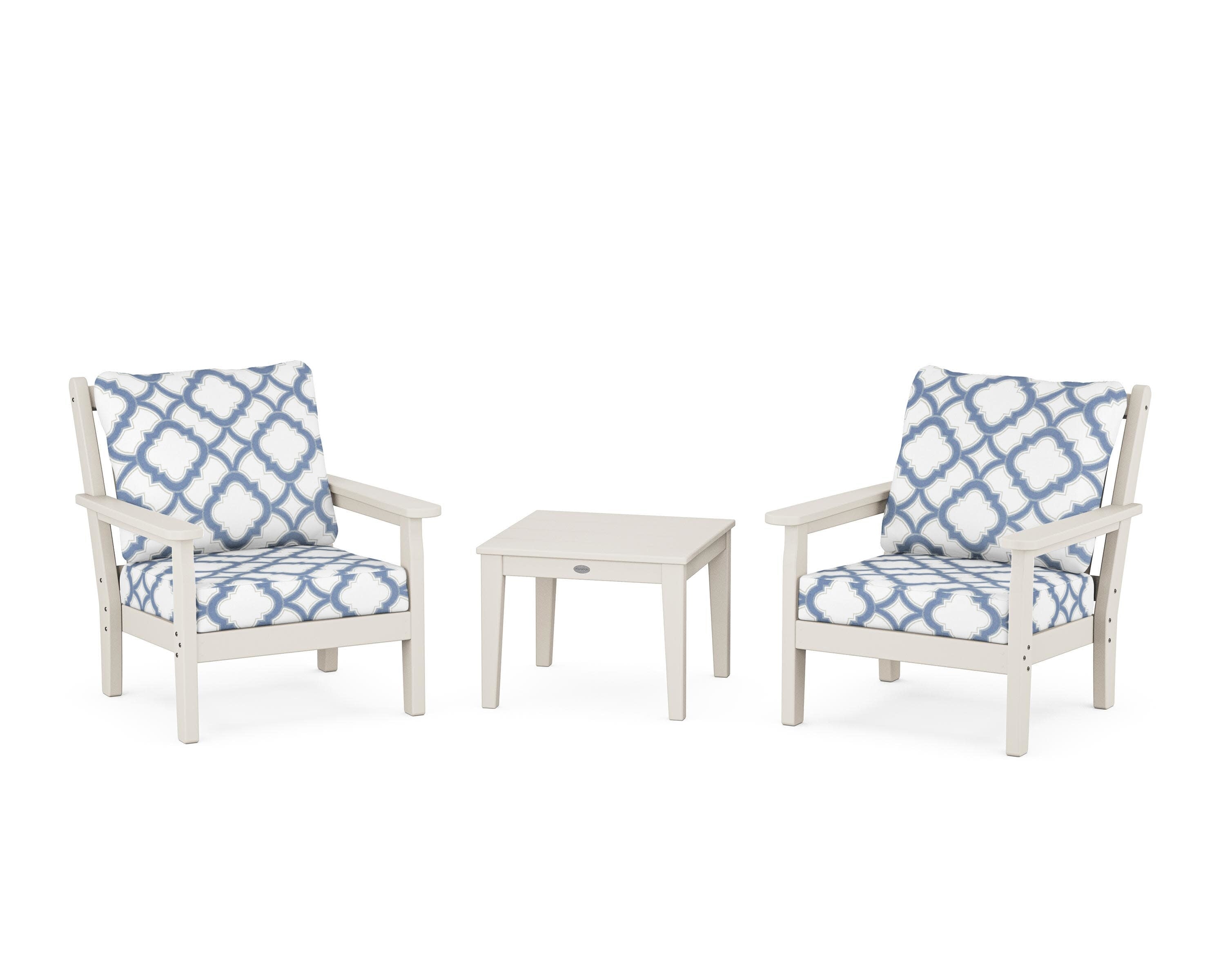 Chippendale 3-Piece Deep Seating Set in Sand / Trellis Sky Blue