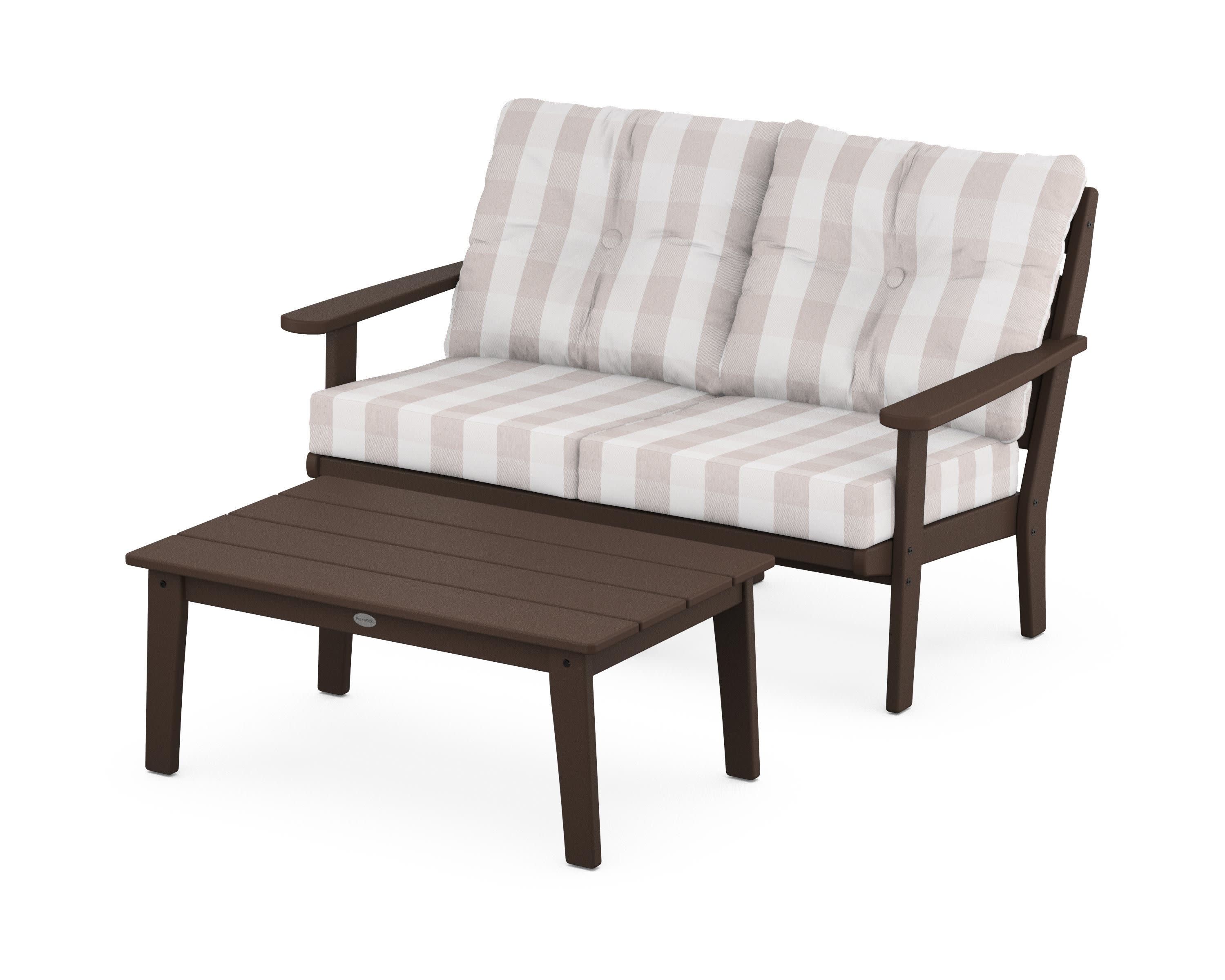 Lakeside 2-Piece Lounge Loveseat Set in Mahogany / Buffalo Plaid Dune Burlap