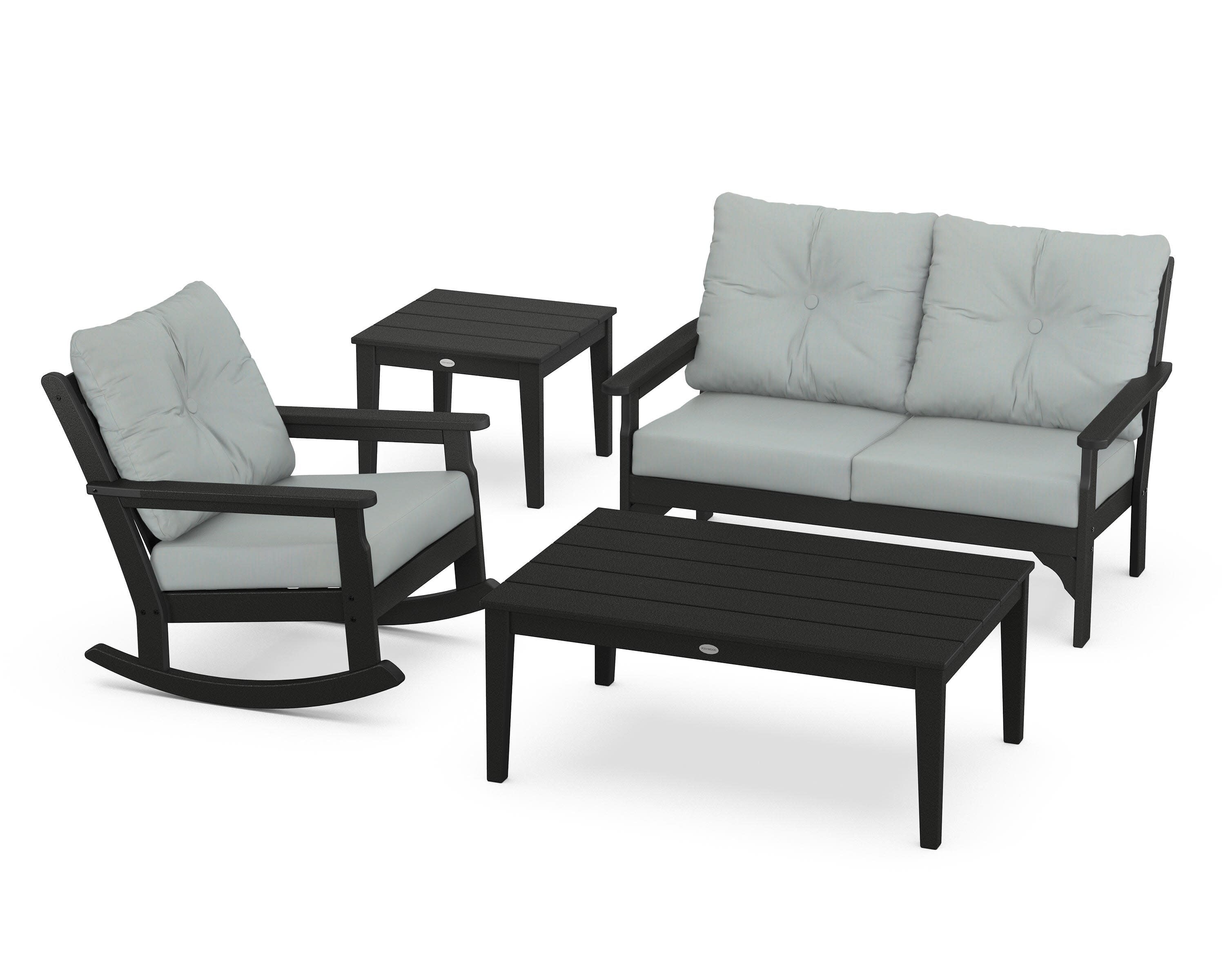 Vineyard 4-Piece Deep Seating Rocker Set in Black / Spa
