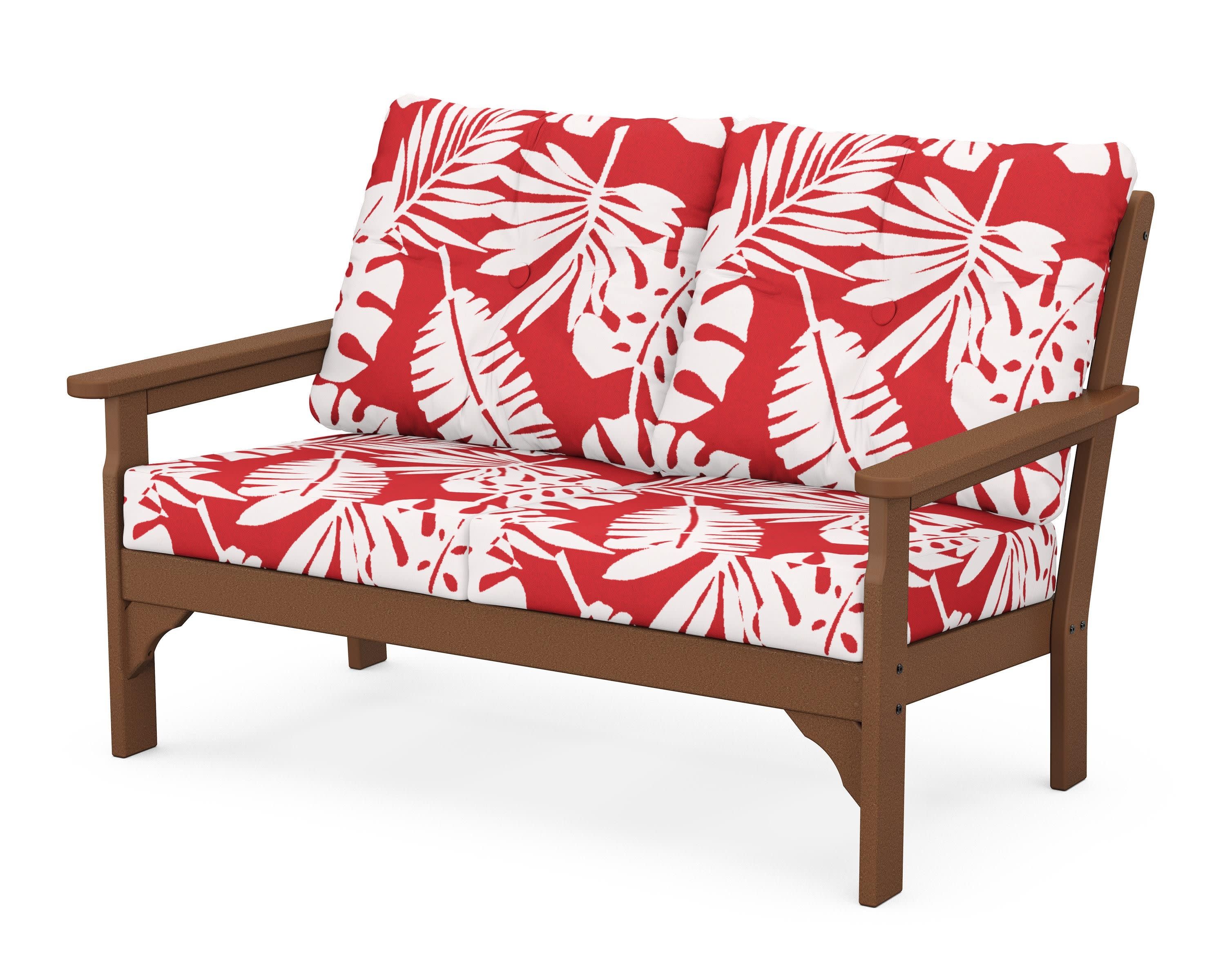 Vineyard Deep Seating Loveseat in Teak / Leaf Crimson