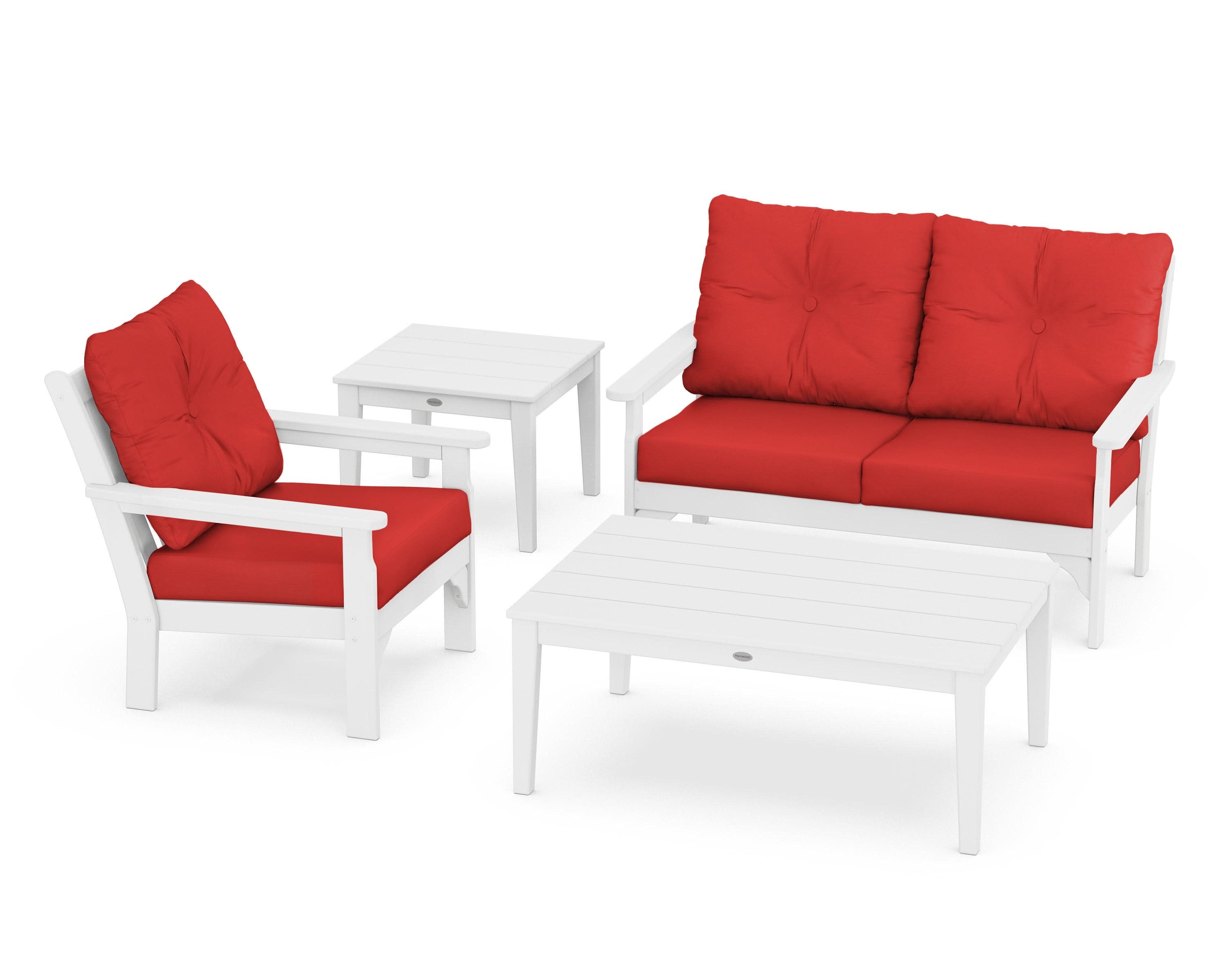 Vineyard 4-Piece Deep Seating Set in White / Crimson Linen