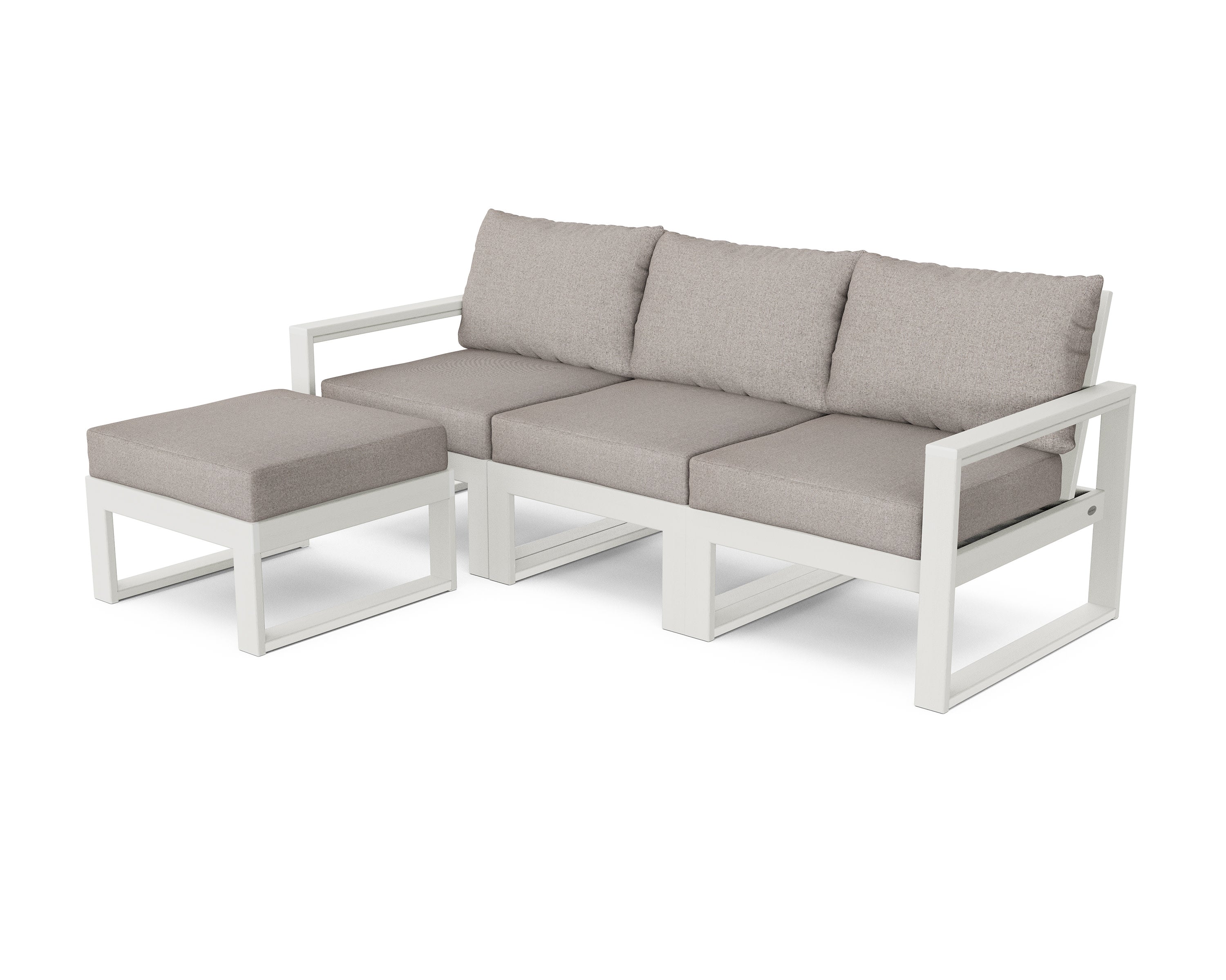 EDGE 4-Piece Modular Deep Seating Set with Ottoman in Vintage White / Weathered Tweed