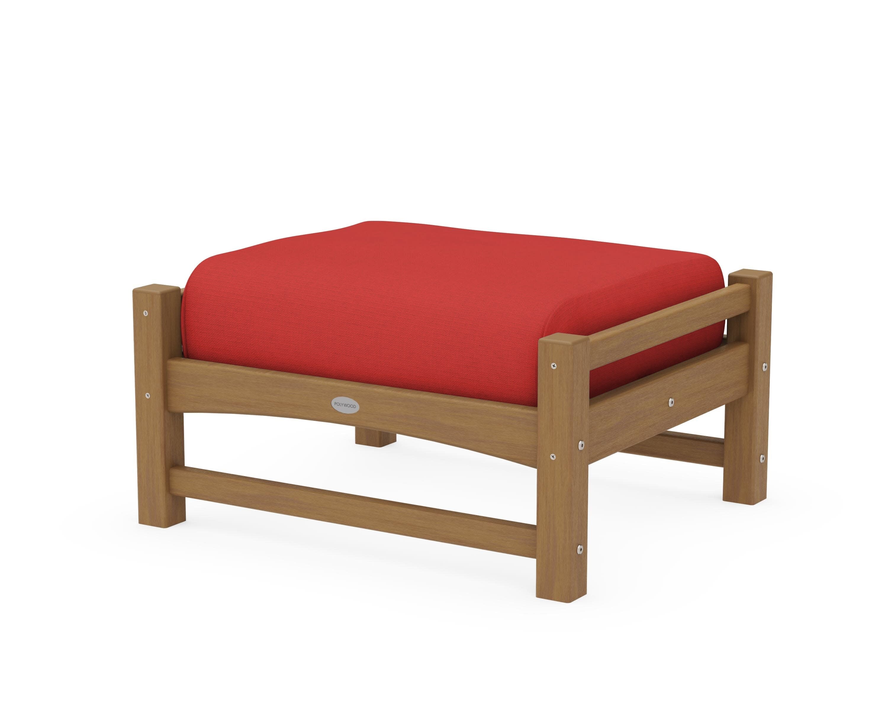 Club Ottoman in Natural / Crimson Linen