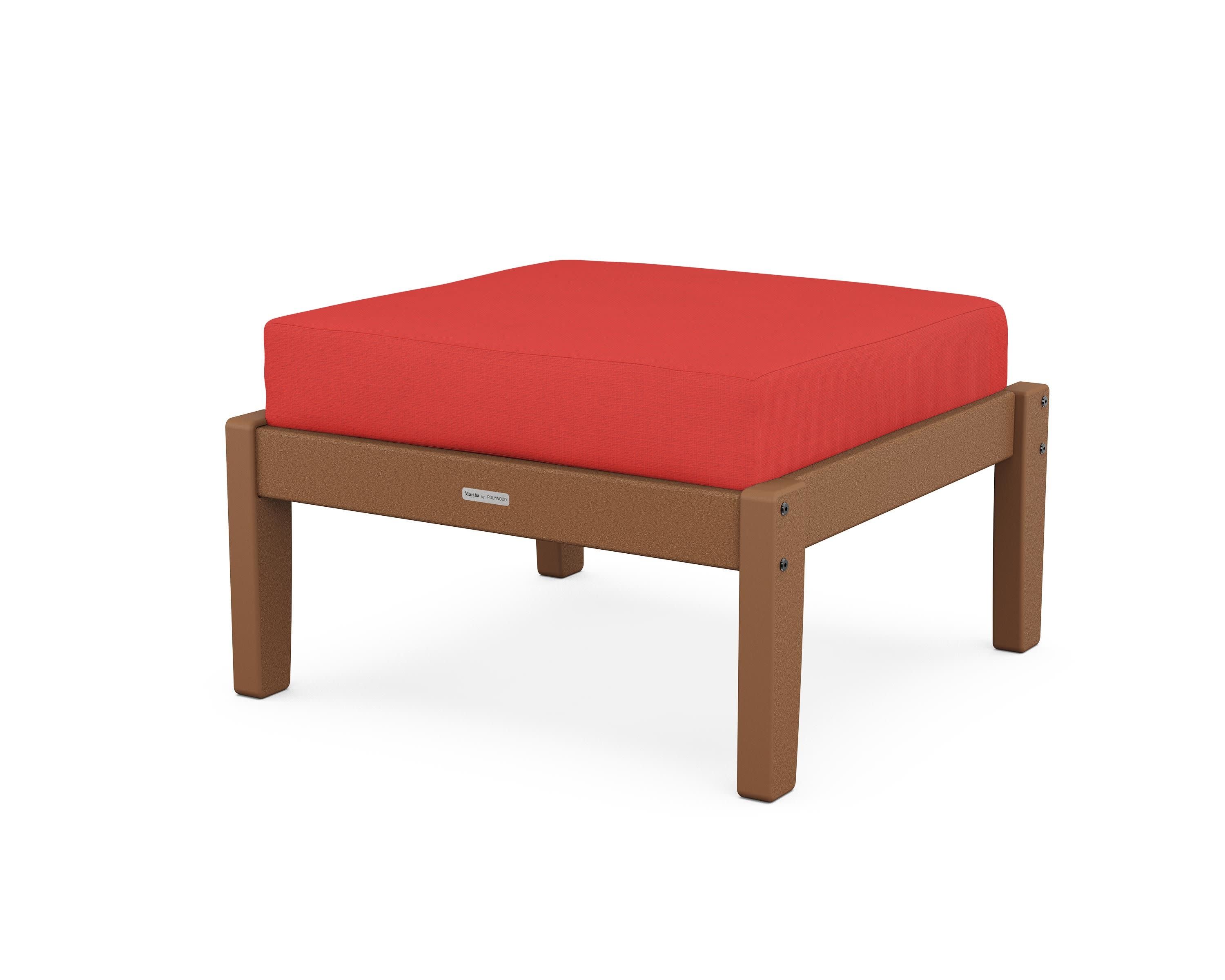 Chinoiserie Deep Seating Ottoman in Teak / Crimson Linen