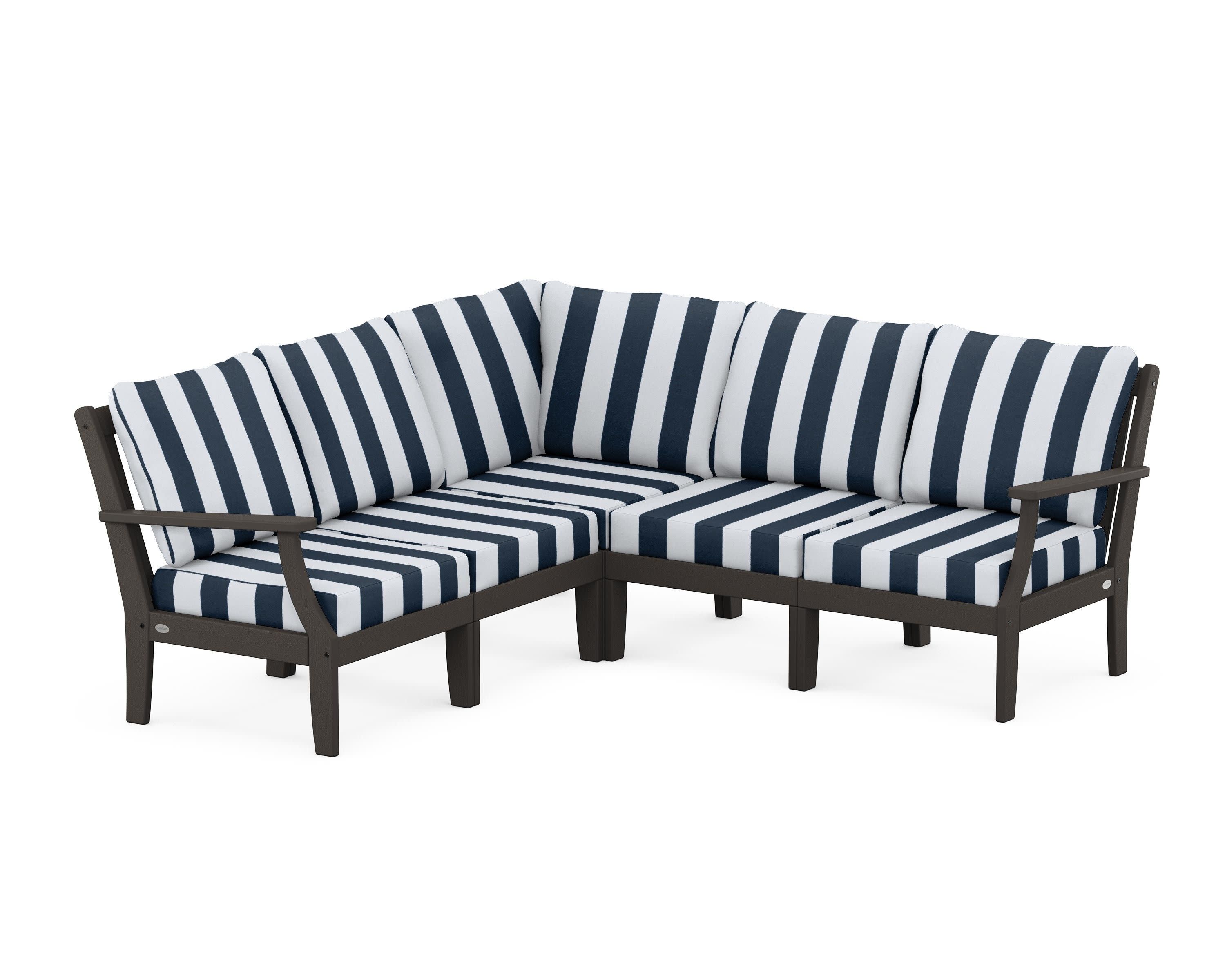 Braxton Modular 5-Piece Deep Seating Set in Vintage Coffee / Cabana Stripe Marine Indigo