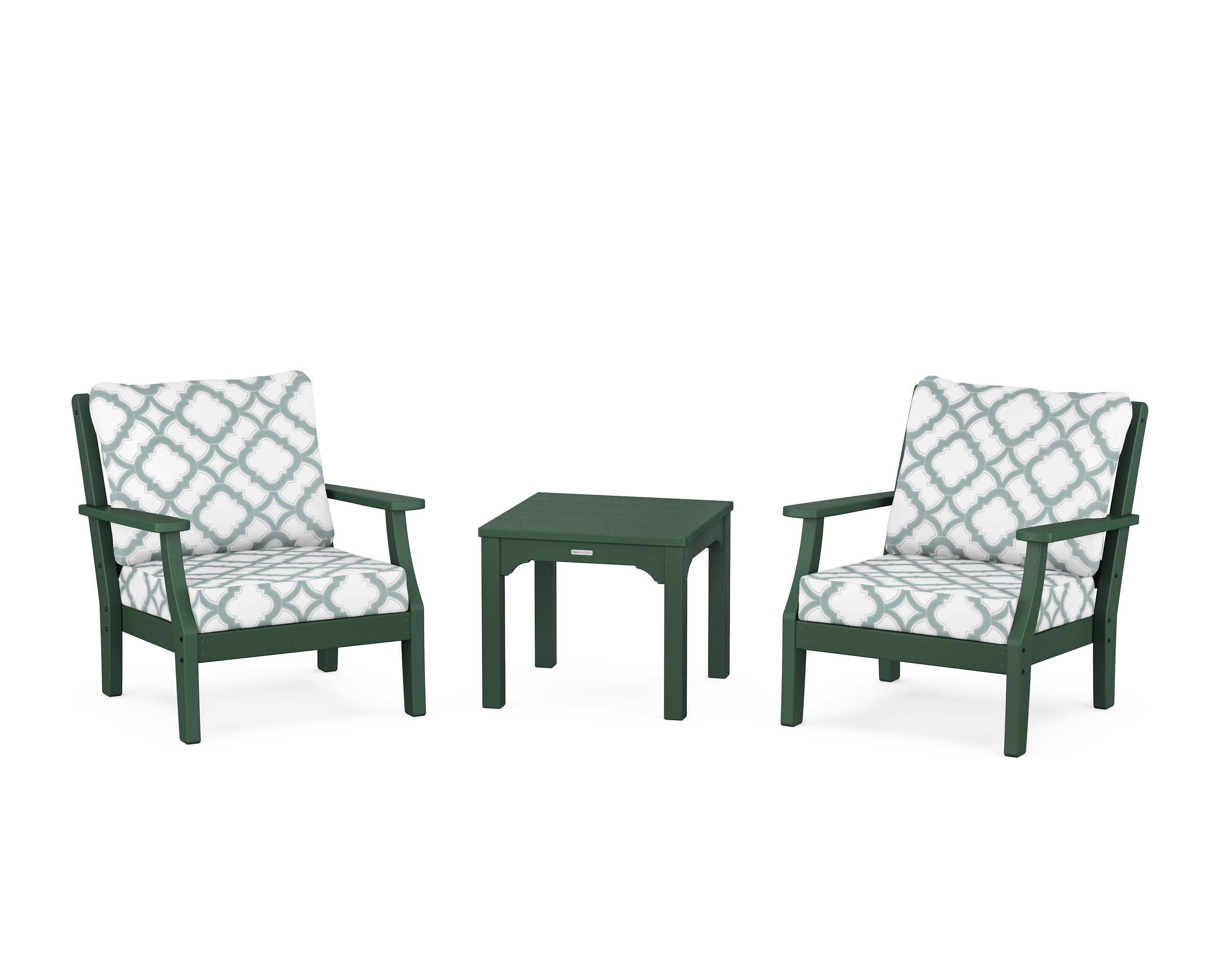 Chinoiserie 3-Piece Deep Seating Set in Green / Trellis Glacier Spa