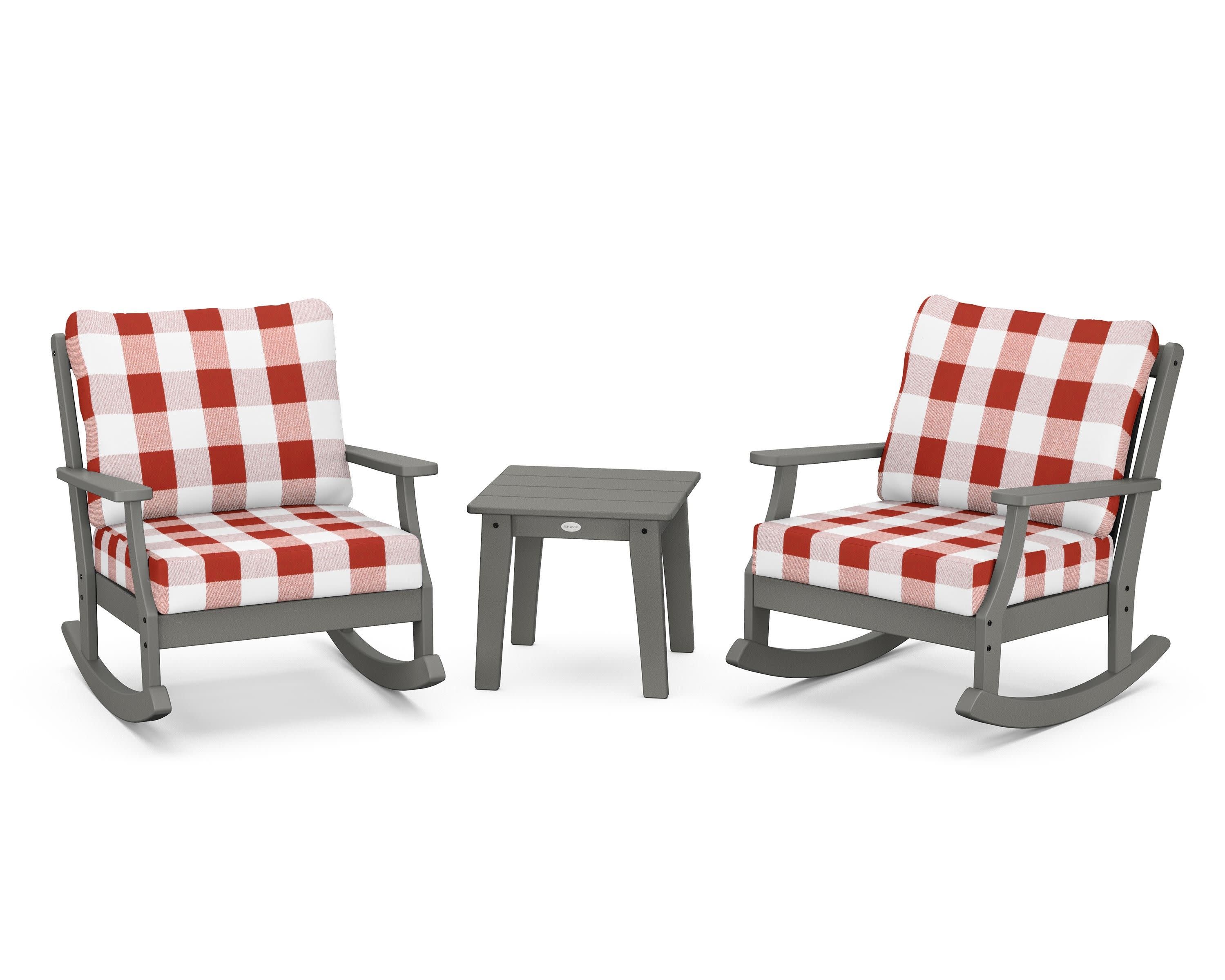 Braxton 3-Piece Deep Seating Rocker Set in Slate Grey / Buffalo Plaid Crimson