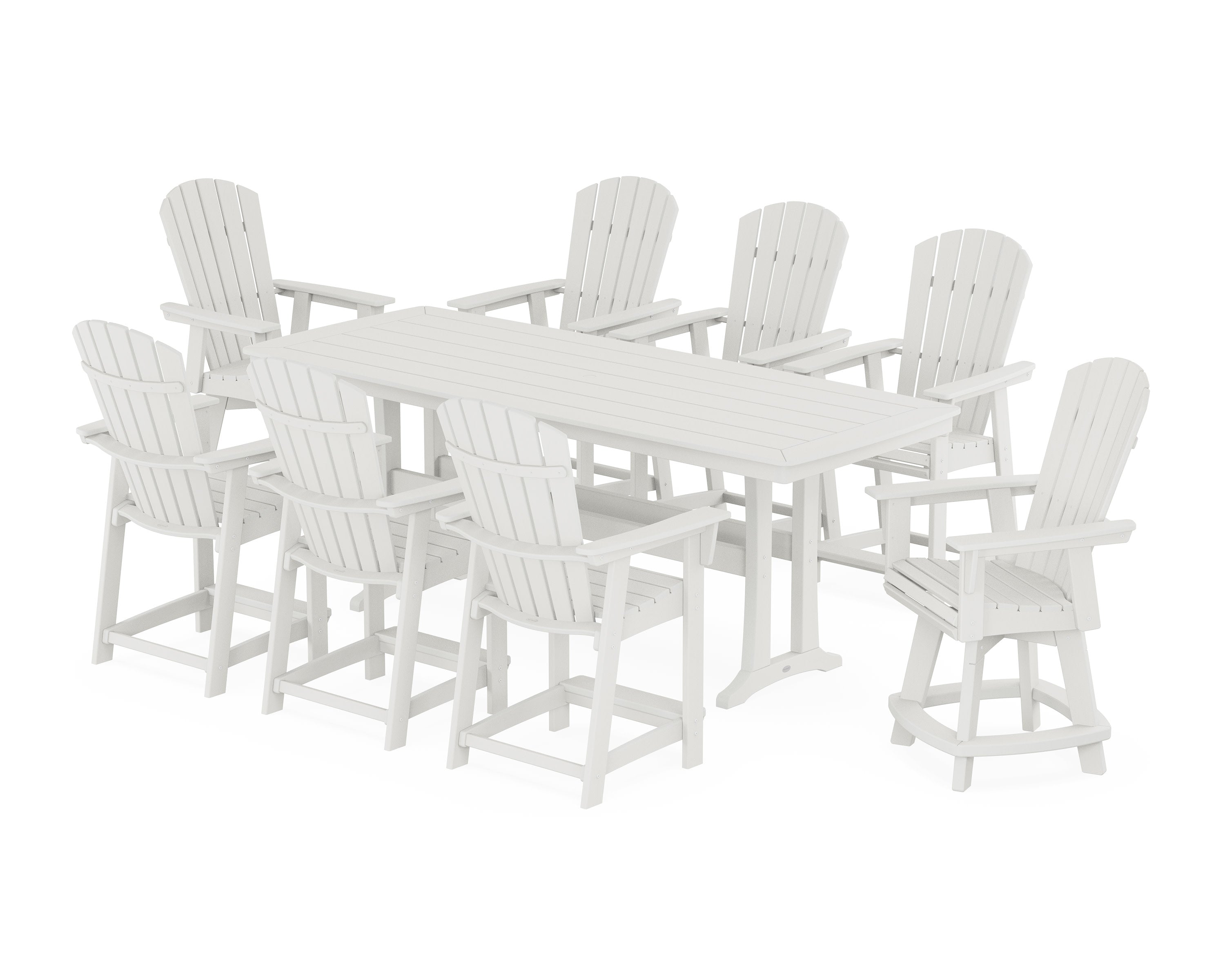 Nautical Curveback Adirondack Swivel 9-Piece Counter Set with Trestle Legs in Vintage White