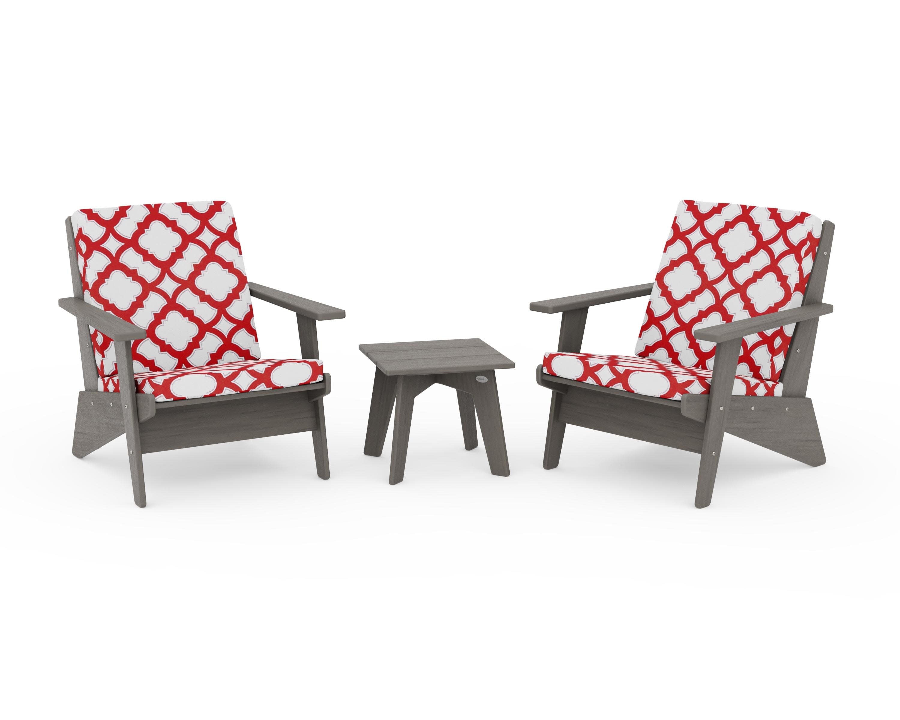 Riviera Modern Lounge 3-Piece Set in Driftwood / Trellis Crimson