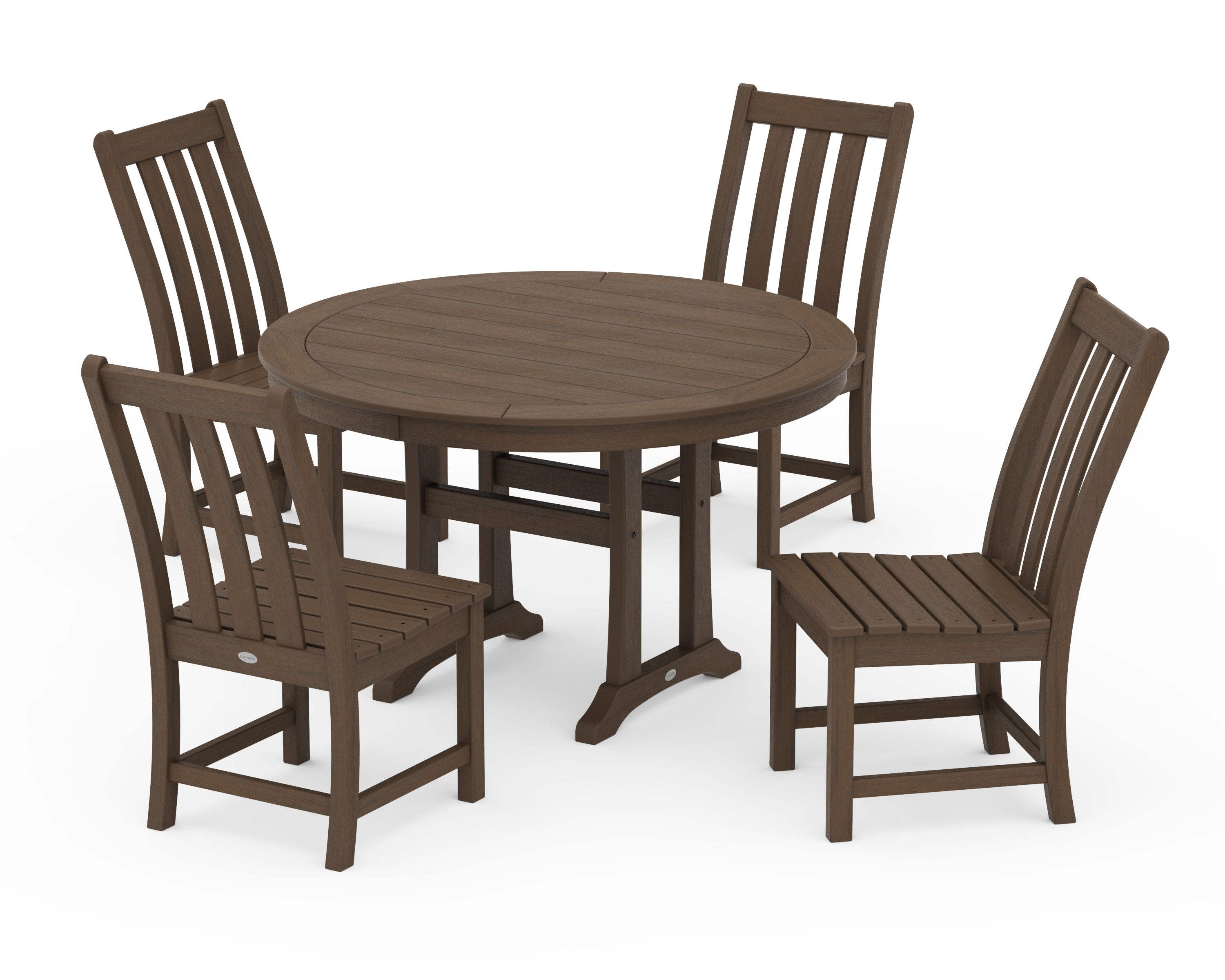 Vineyard Side Chair 5-Piece Round Dining Set With Trestle Legs in Kona