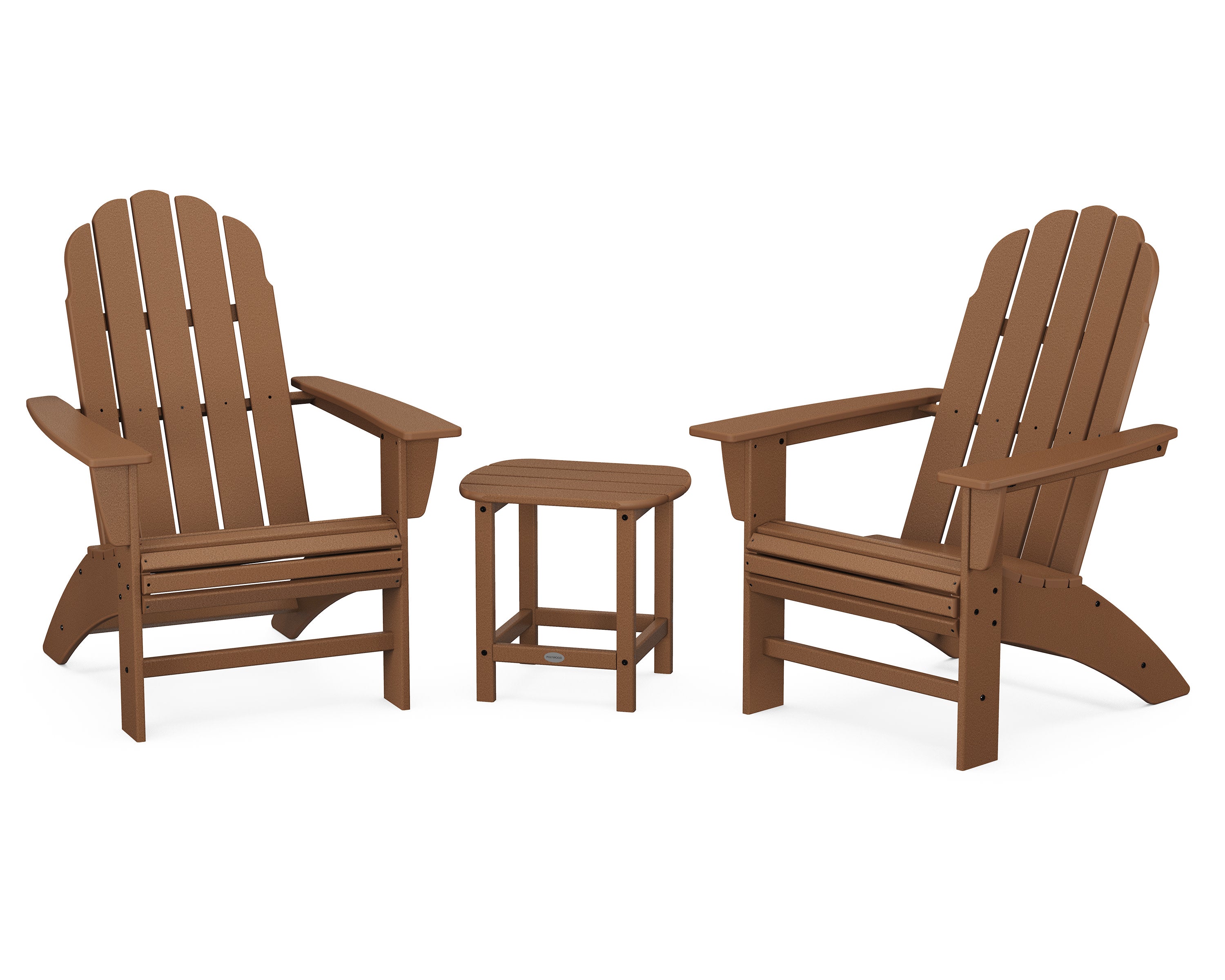 Vineyard 3-Piece Curveback Adirondack Set with South Beach 18" Side Table in Teak