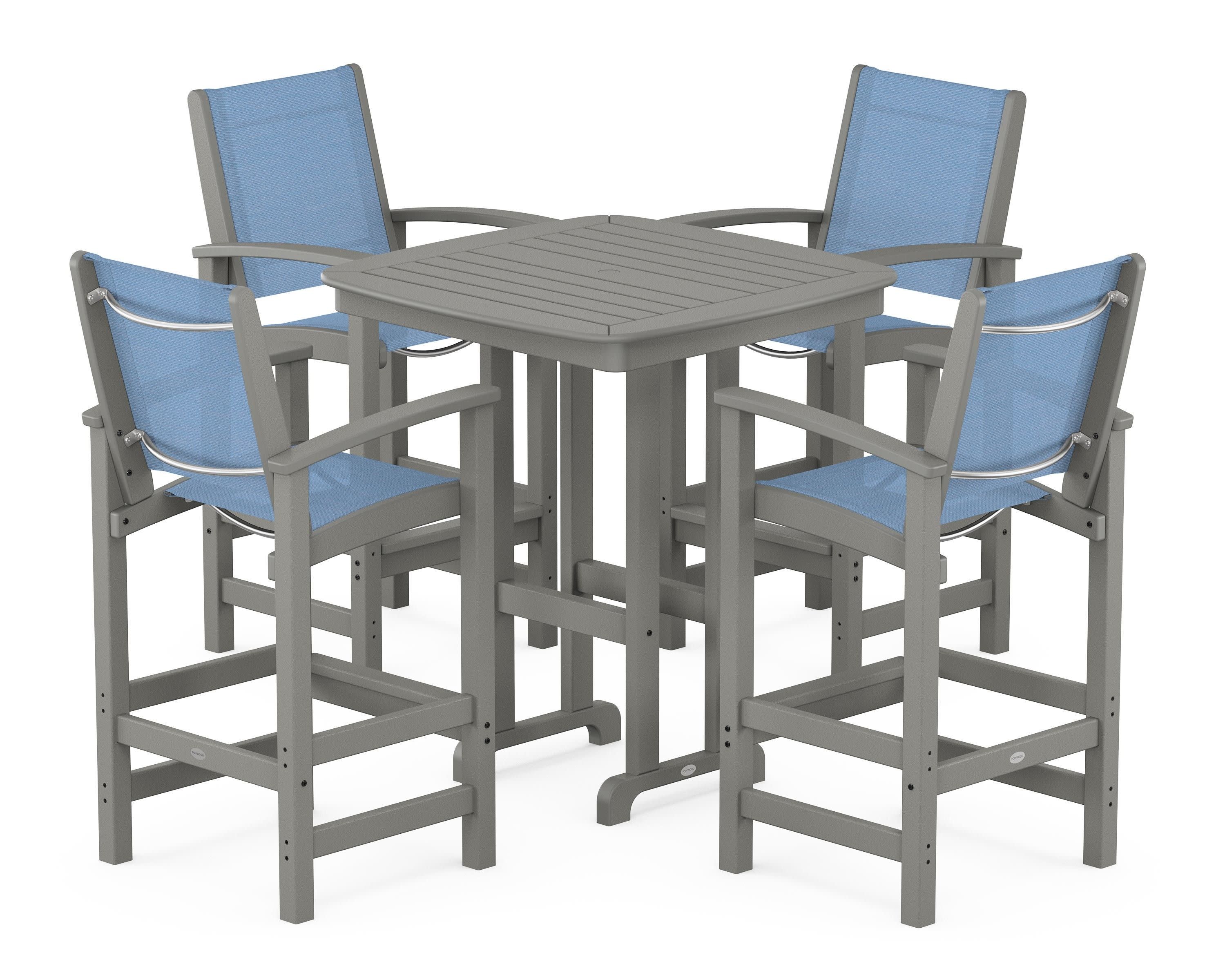 Coastal 5-Piece Bar Set in Slate Grey / Poolside Sling