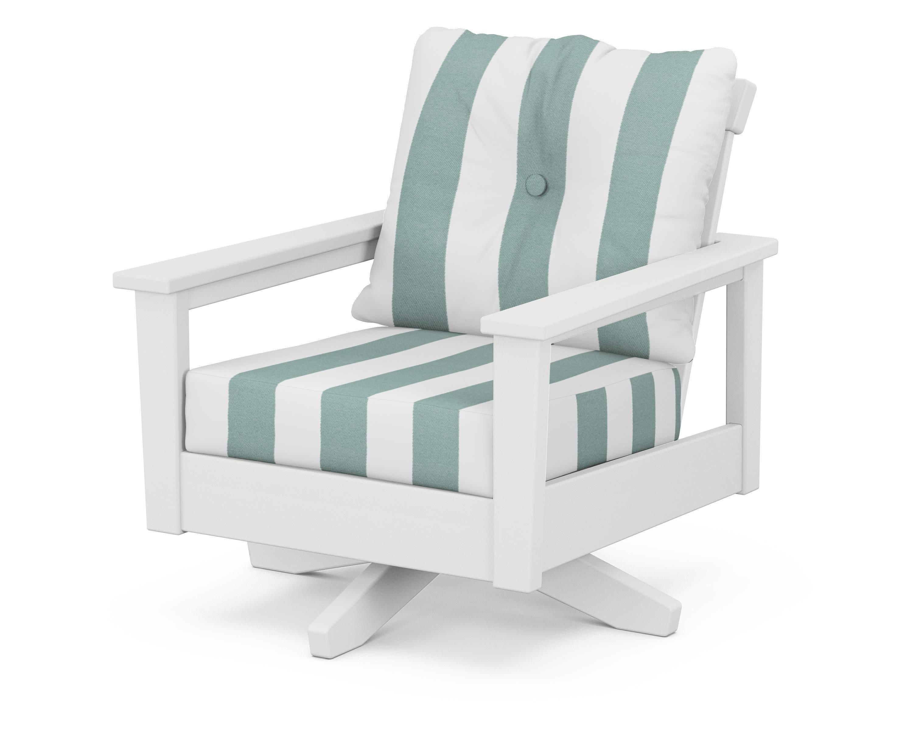 Prescott Deep Seating Swivel Chair in White / Cabana Stripe Glacier Spa