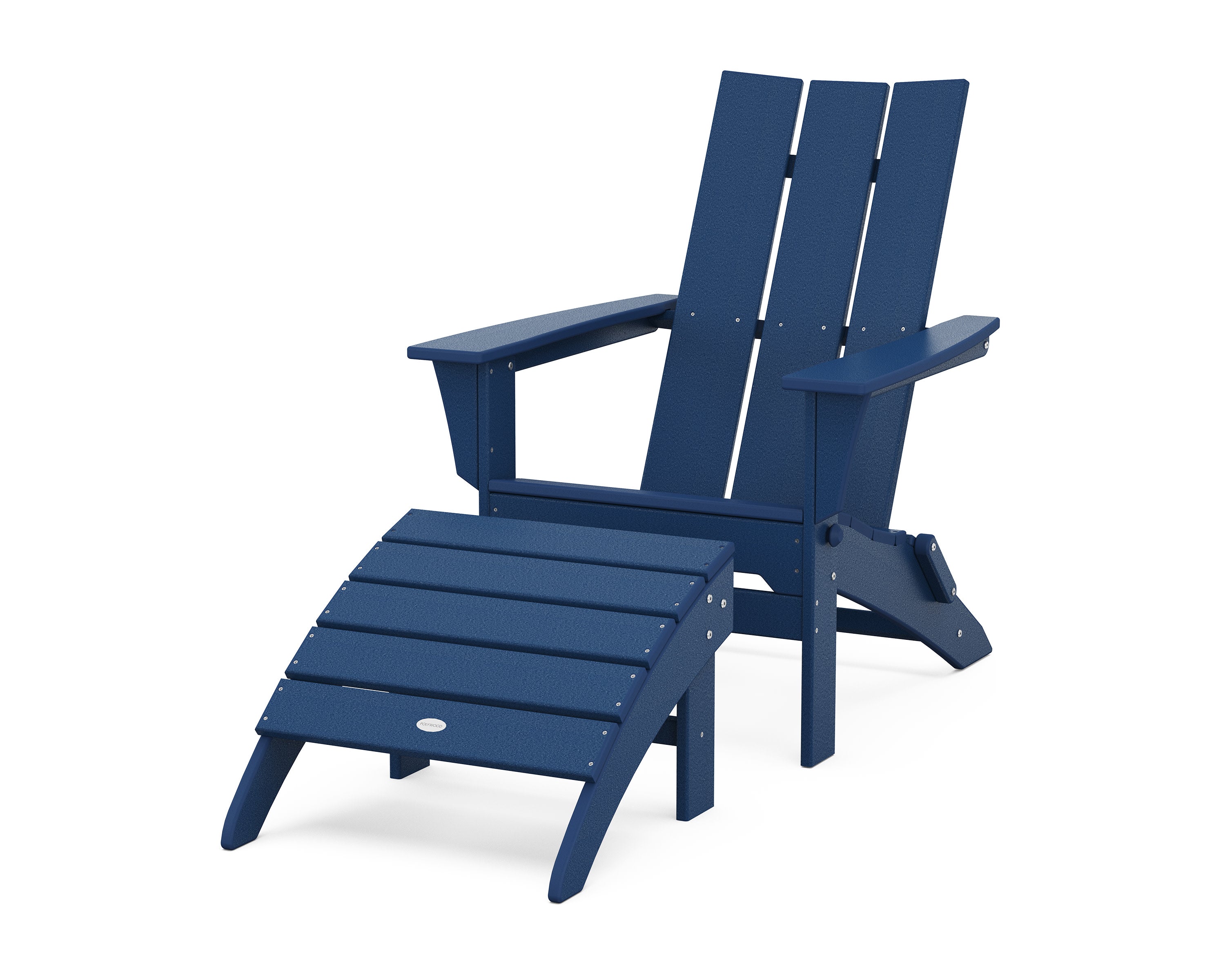Modern Folding Adirondack Chair 2-Piece Set with Ottoman in Navy