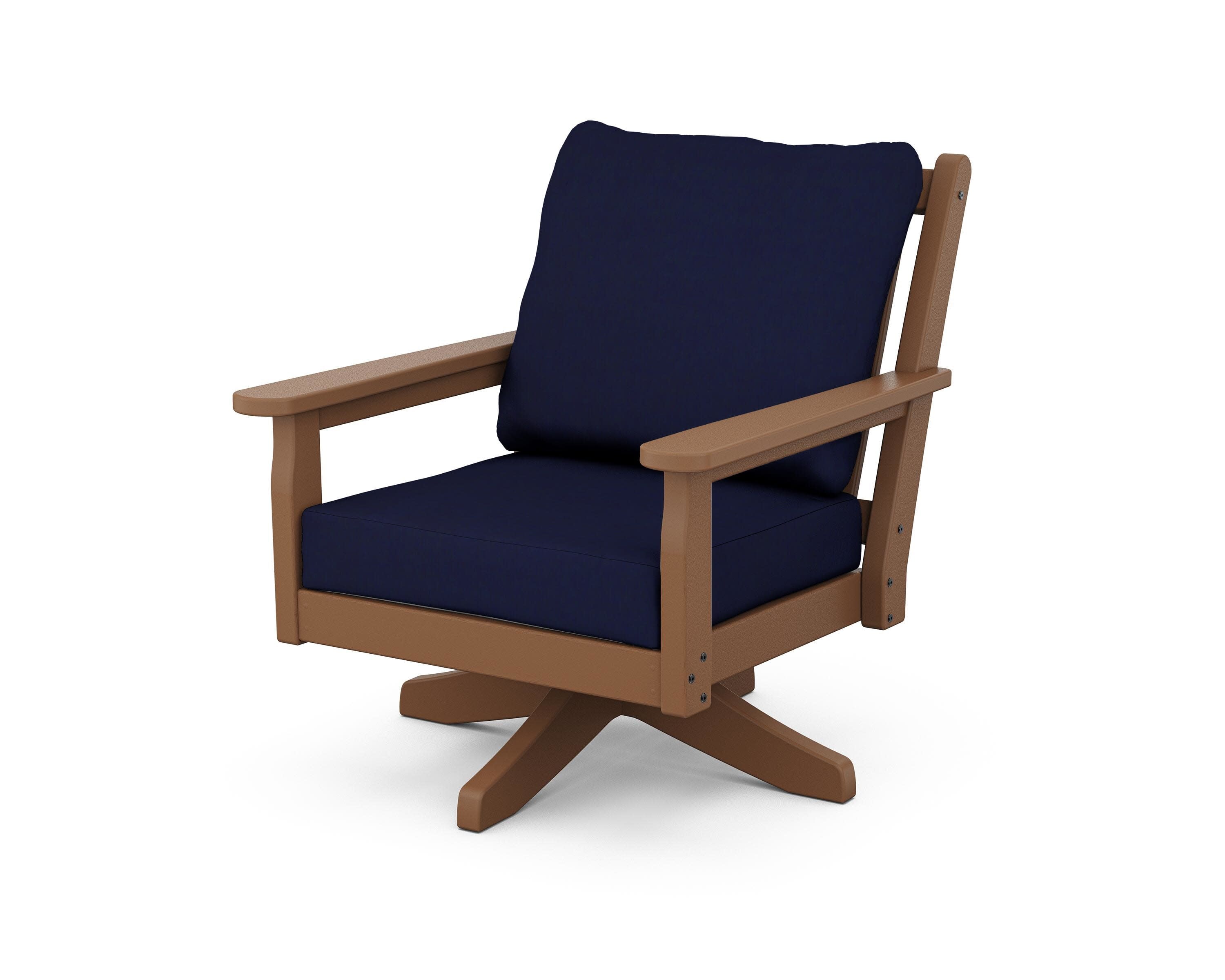 Chippendale Deep Seating Swivel Chair in Teak / Navy