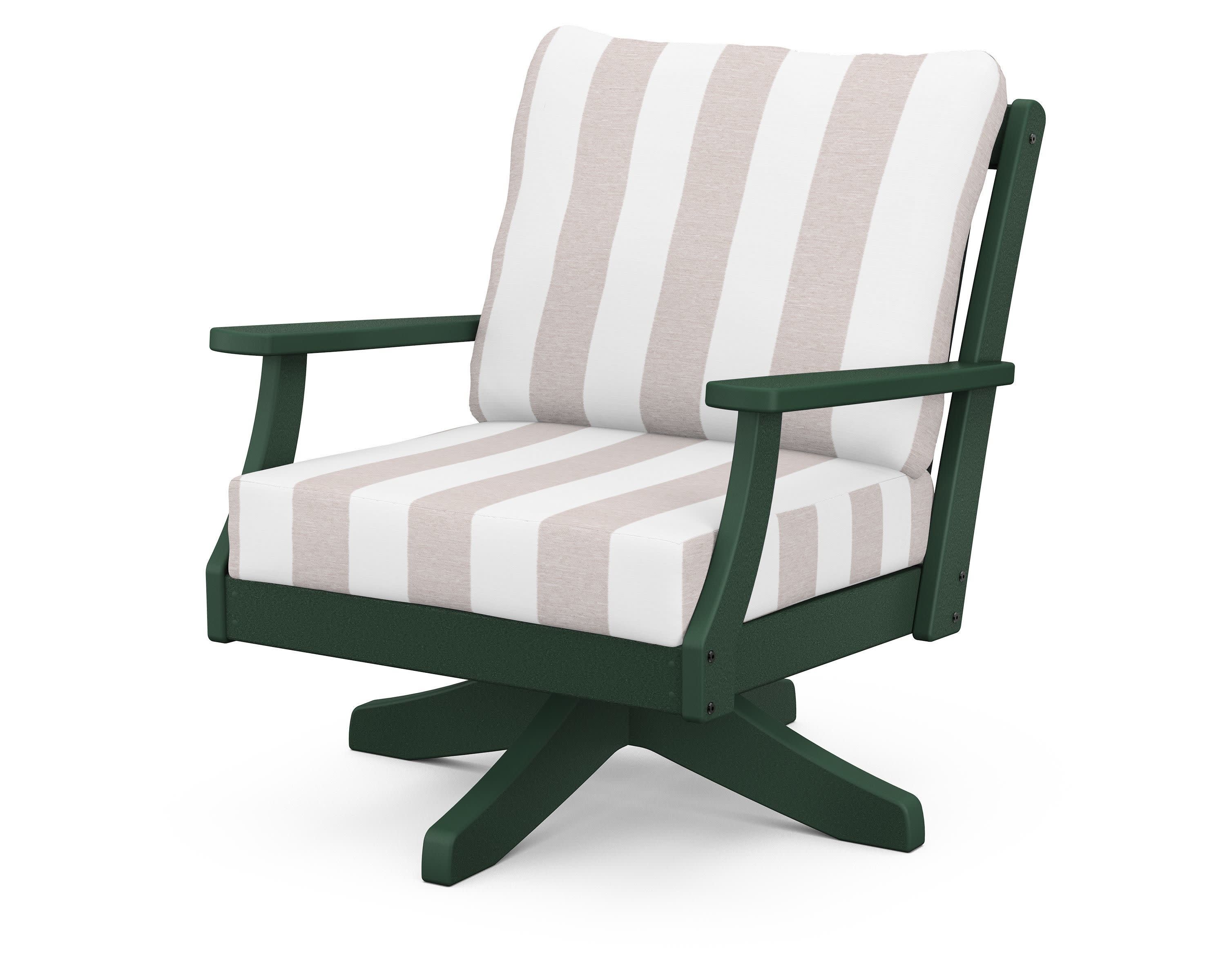 Braxton Deep Seating Swivel Chair in Green / Cabana Stripe Dune Burlap