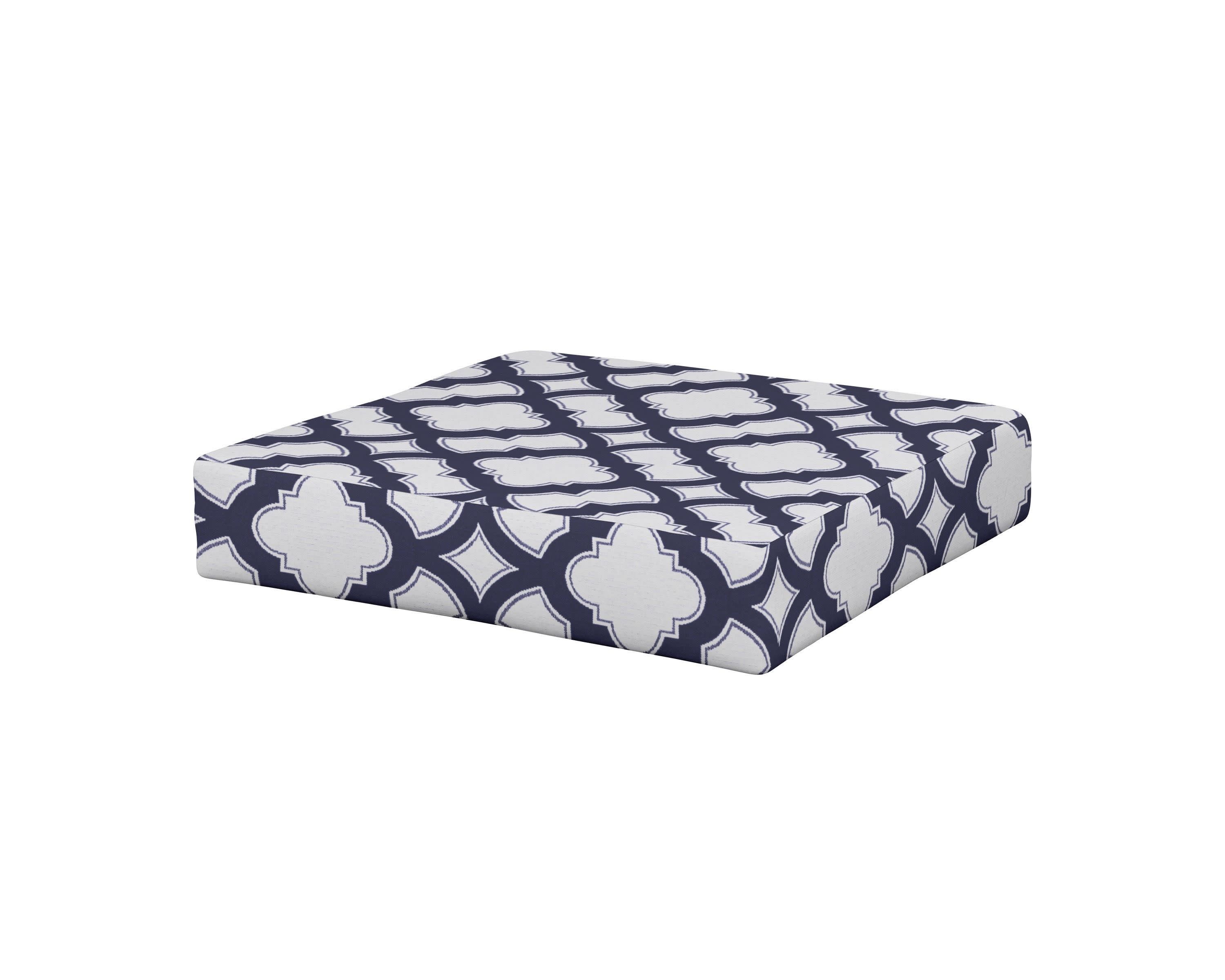 Vineyard Ottoman Cushion in Trellis Navy