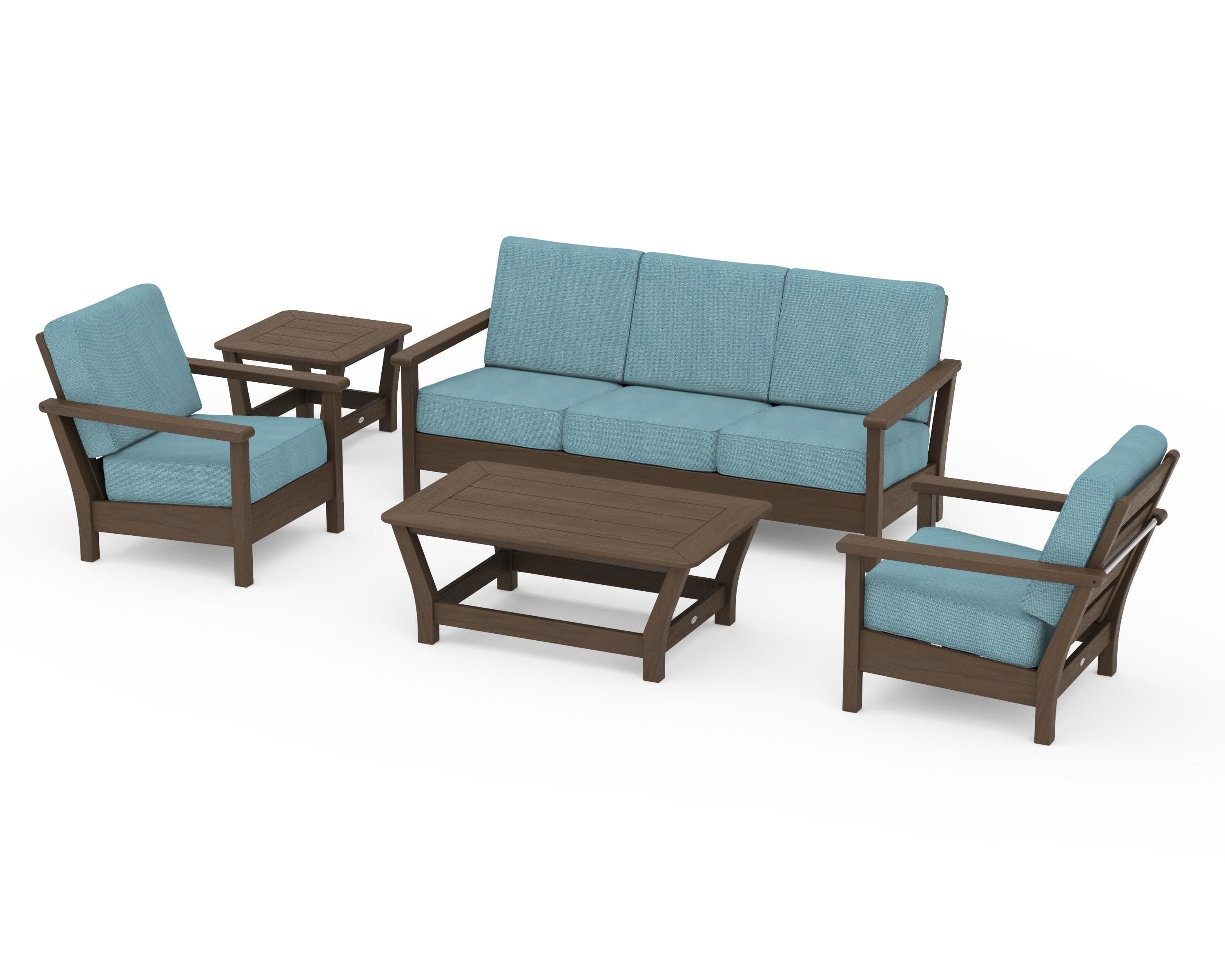 Harbour 5-Piece Deep Seating Set in Kona / Lattice Sky Blue