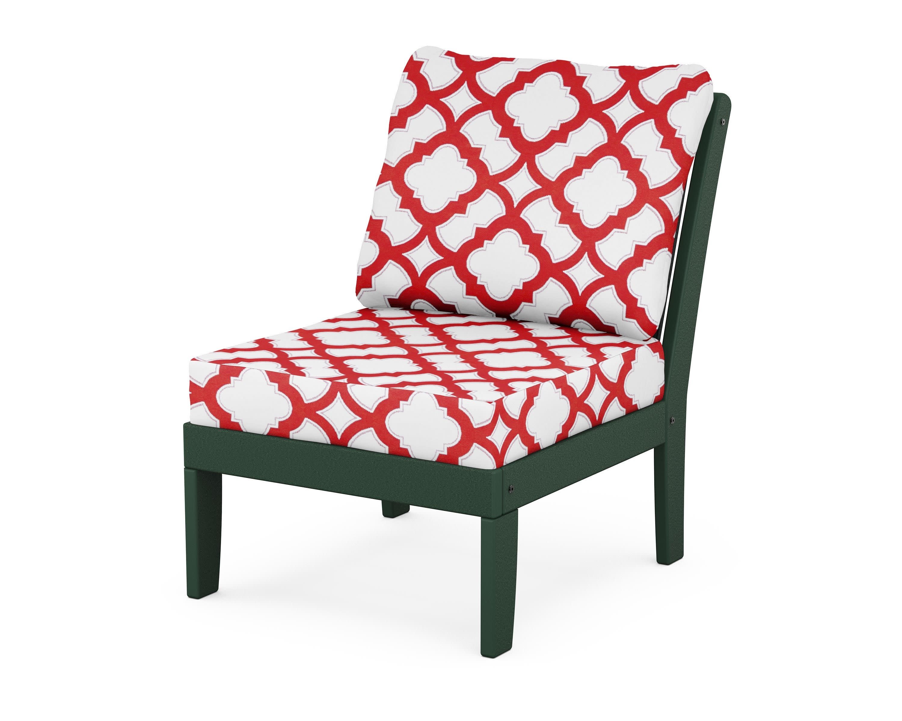 Braxton Modular Armless Chair in Green / Trellis Crimson