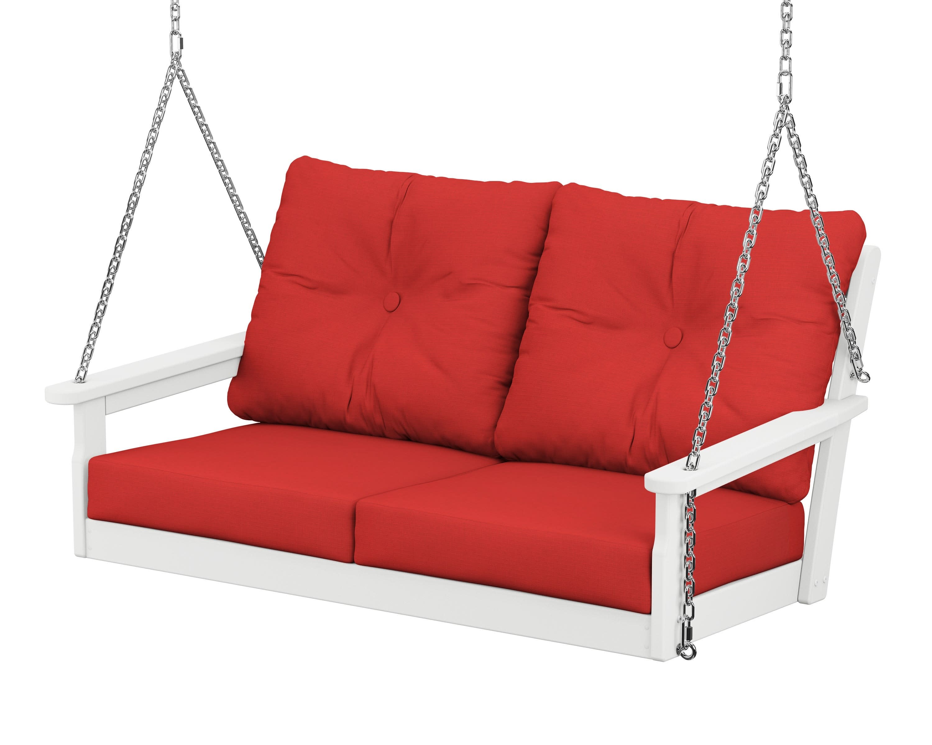Vineyard Deep Seating Swing in White / Crimson Linen