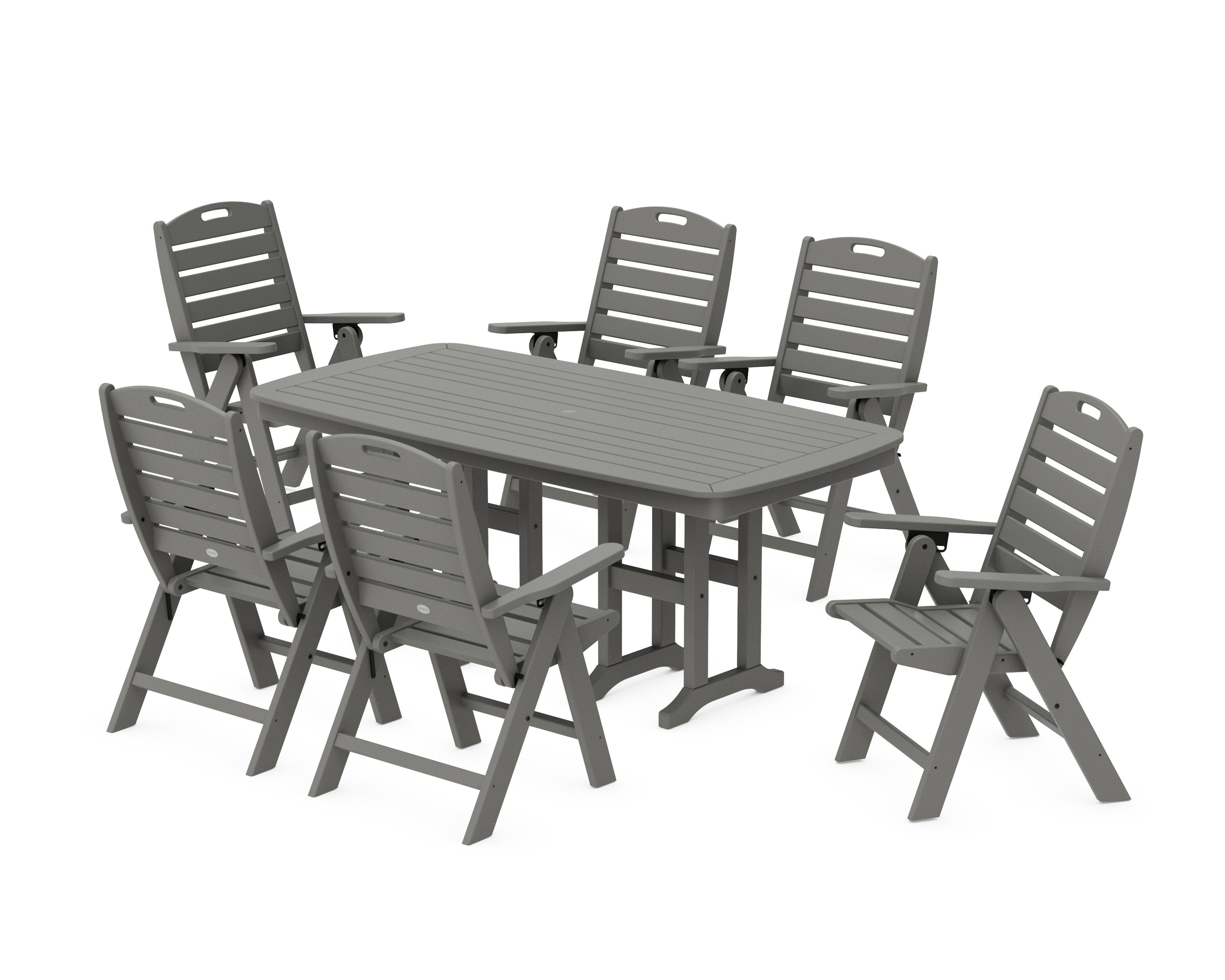 Nautical Folding Highback Chair 7-Piece Dining Set in Slate Grey