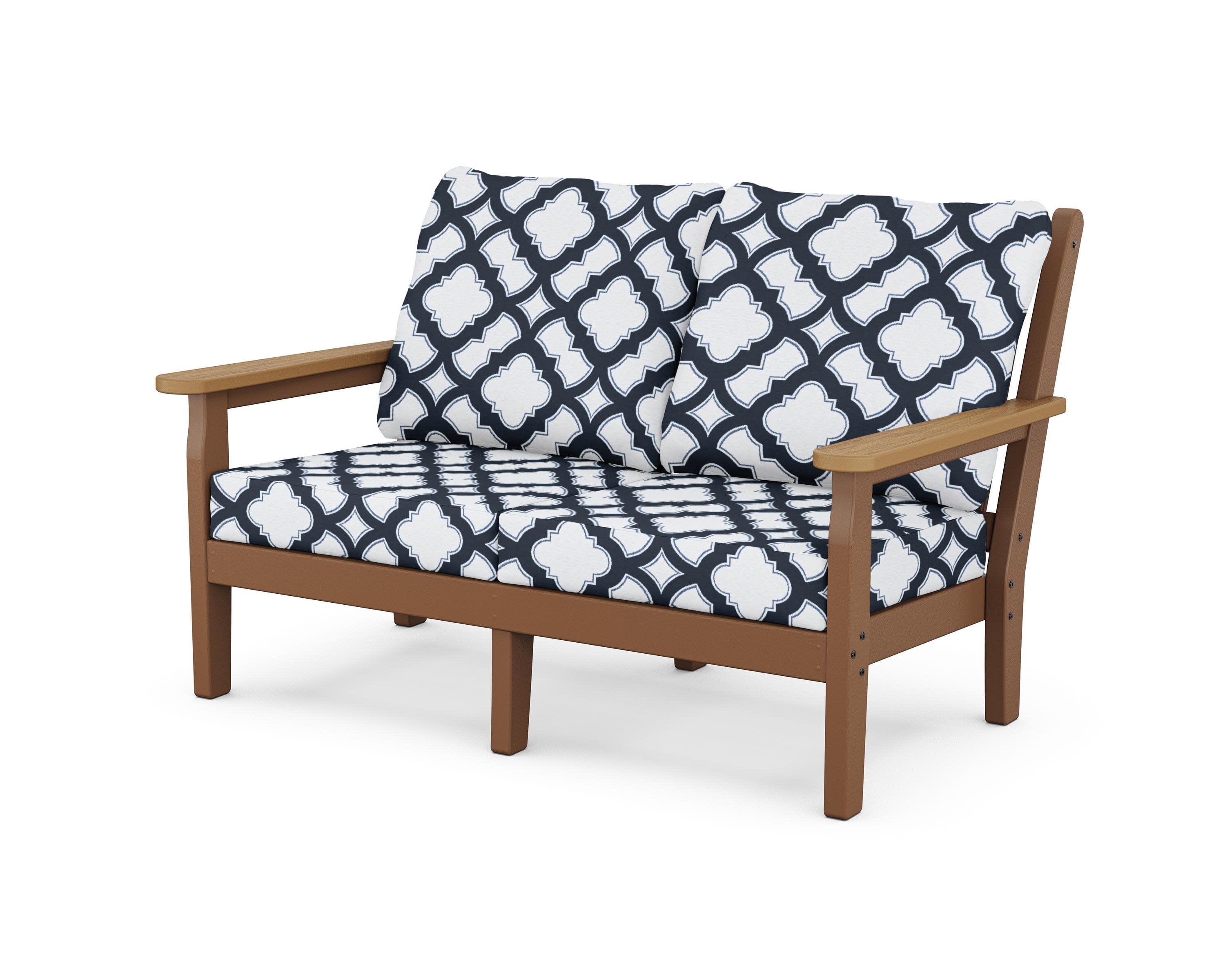 Chippendale Deep Seating Loveseat in Teak / Natural / Trellis Marine Indigo