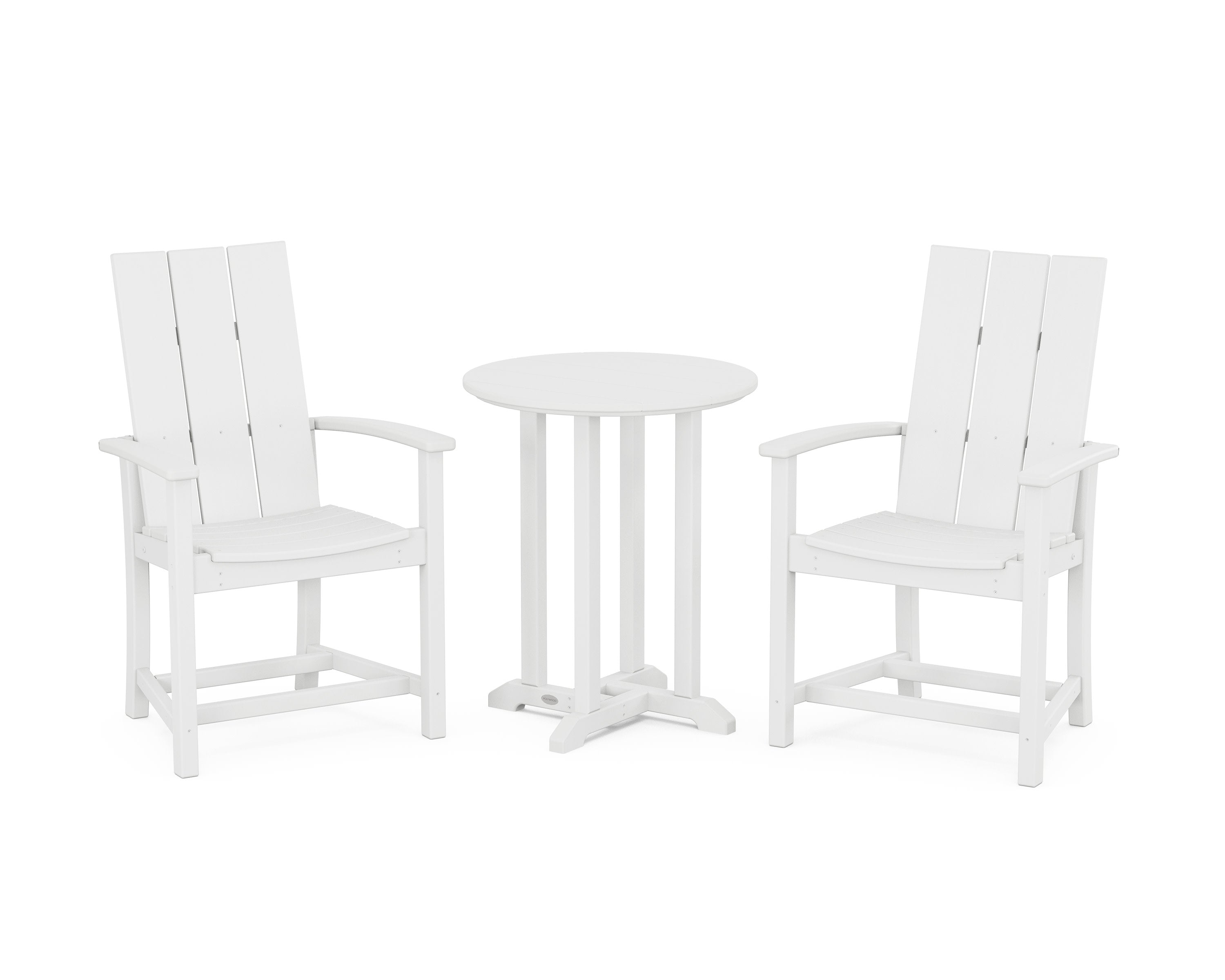 Modern Adirondack 3-Piece Round Farmhouse Bistro Dining Set in White