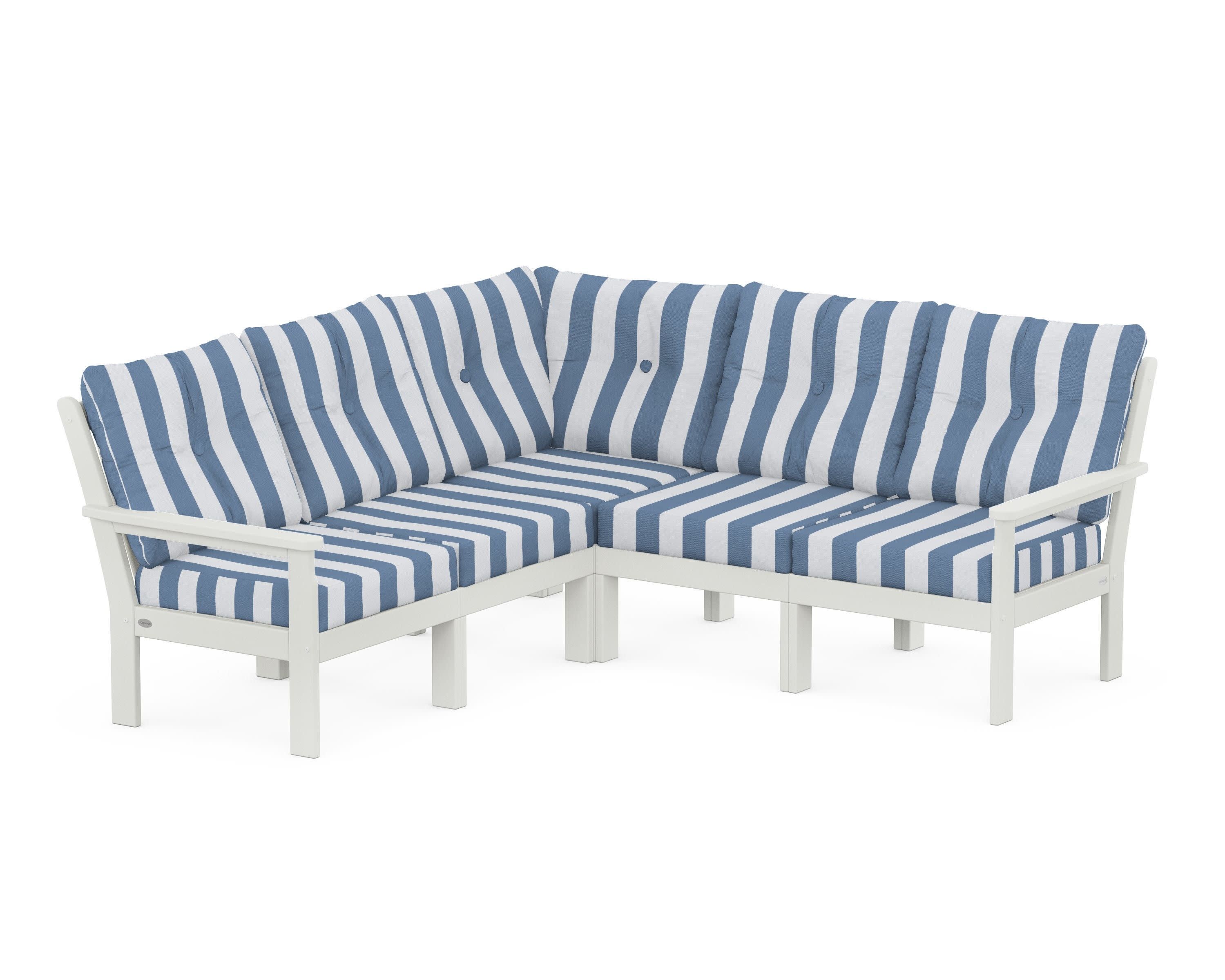 Vineyard 5-Piece Sectional in Vintage White / Cabana Stripe Sky Blue