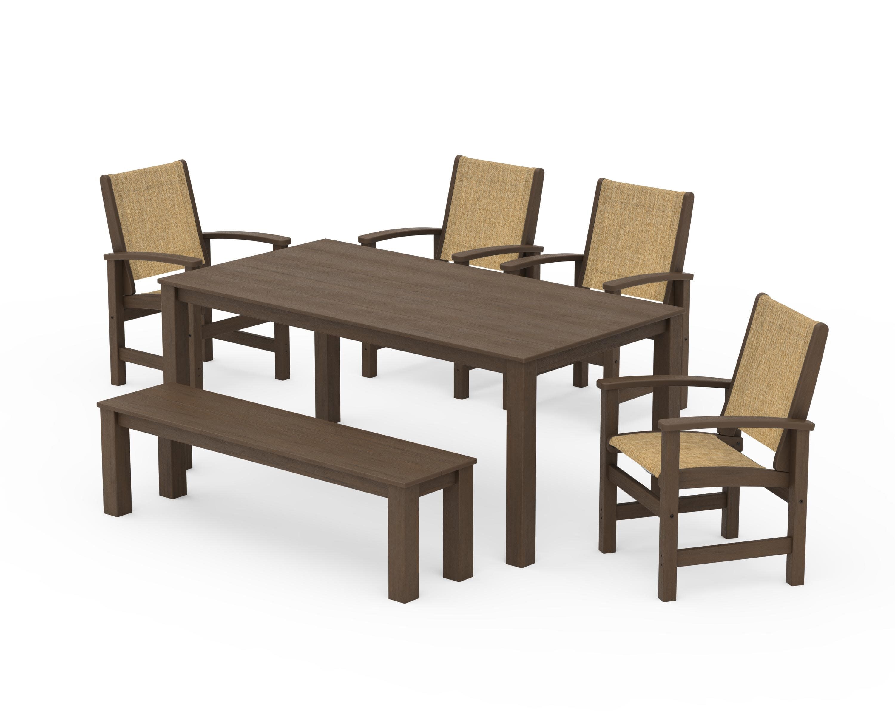 Coastal 6-Piece Parsons Dining Set with Bench in Kona / Burlap Sling