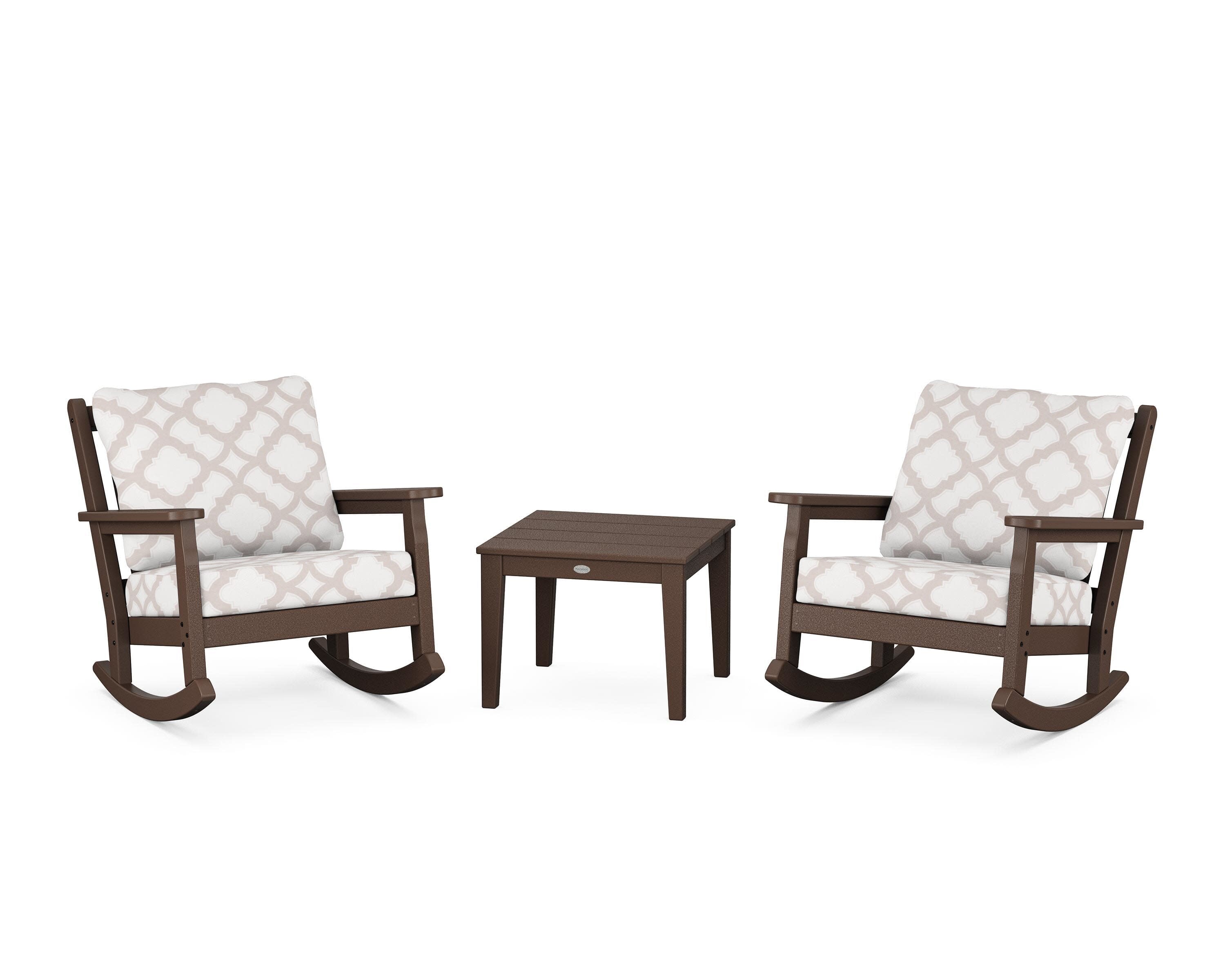 Chippendale 3-Piece Deep Seating Rocker Set in Mahogany / Trellis Dune Burlap