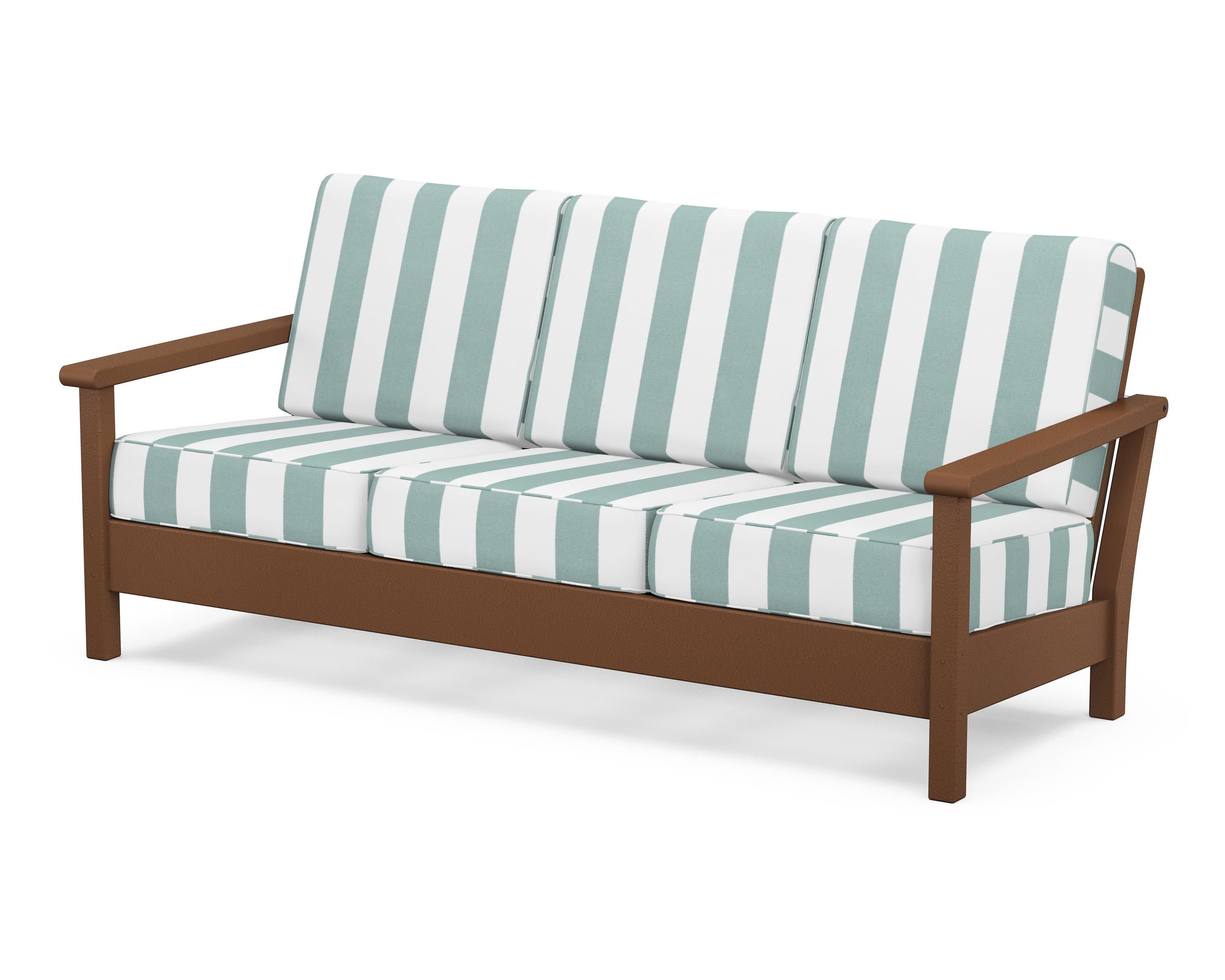 Harbour Deep Seating Sofa in Teak / Cabana Stripe Glacier Spa