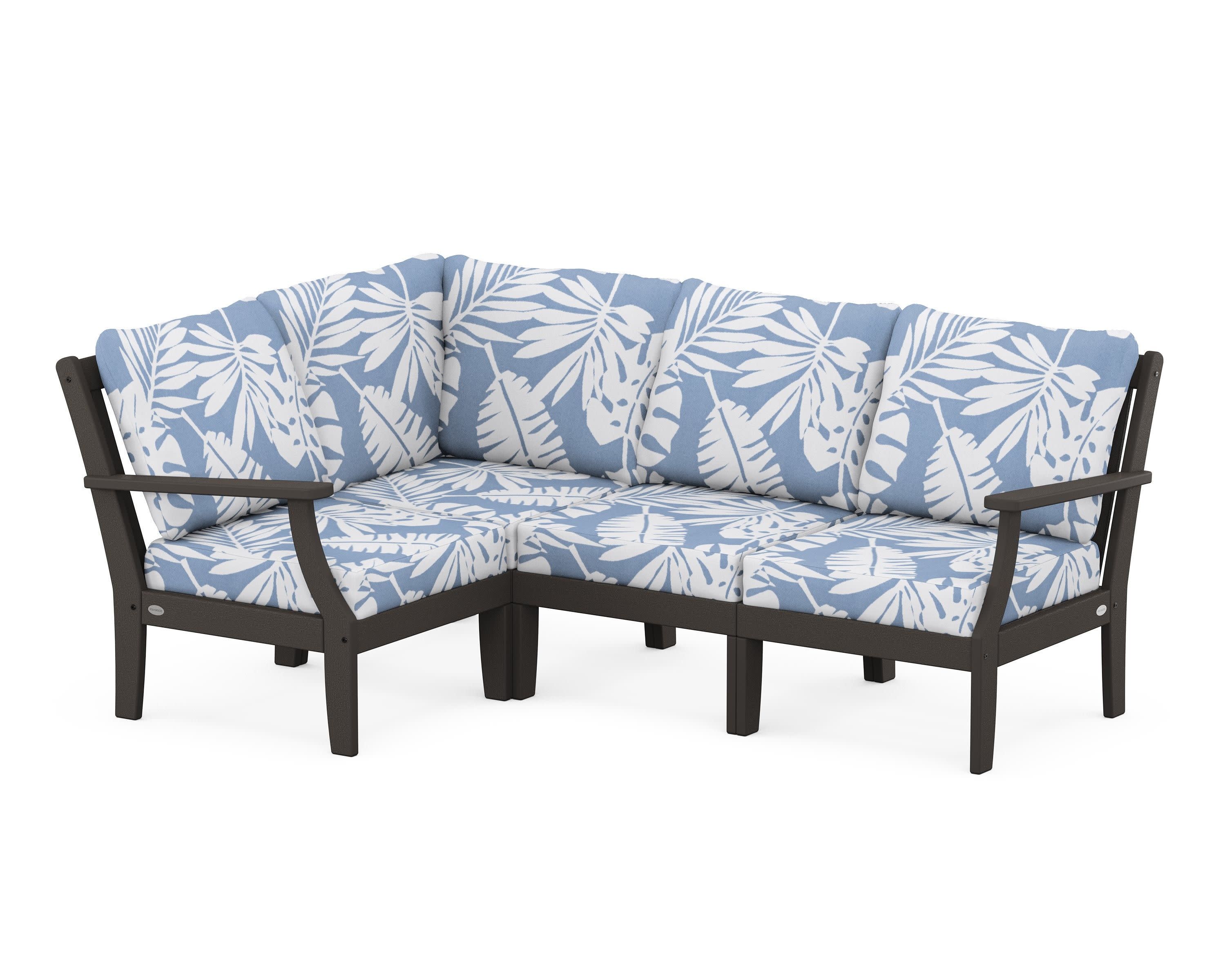 Braxton Modular 4-Piece Deep Seating Set in Vintage Coffee / Leaf Sky Blue
