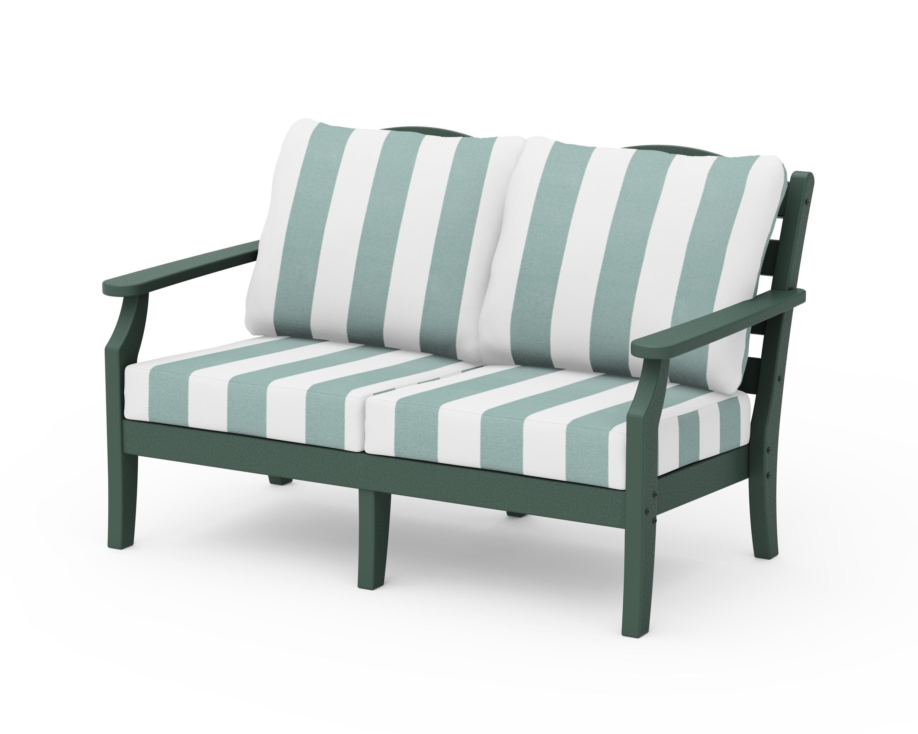Savannah Deep Seating Loveseat in Green / Cabana Stripe Glacier Spa