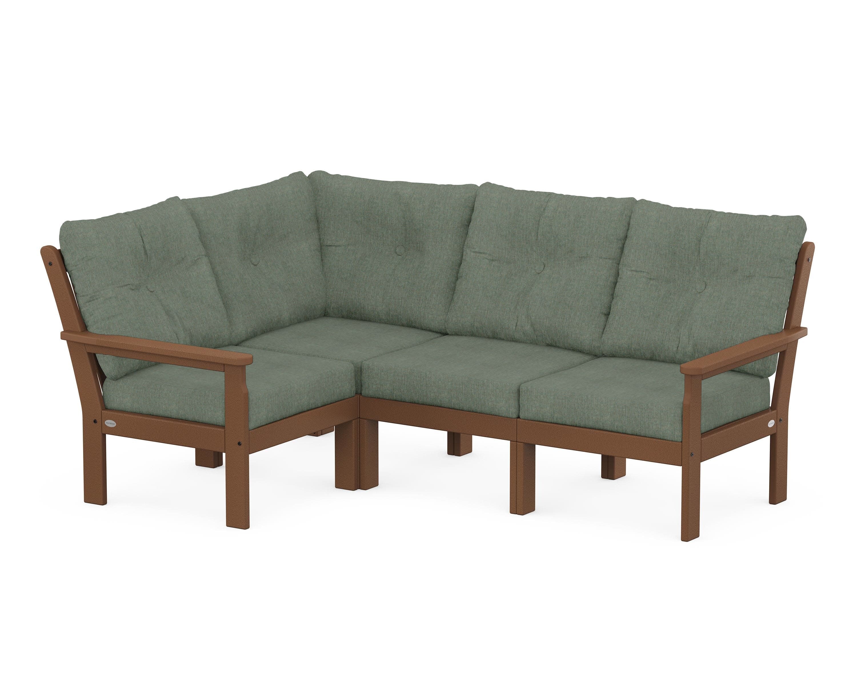 Vineyard 4-Piece Sectional in Teak / Cast Sage